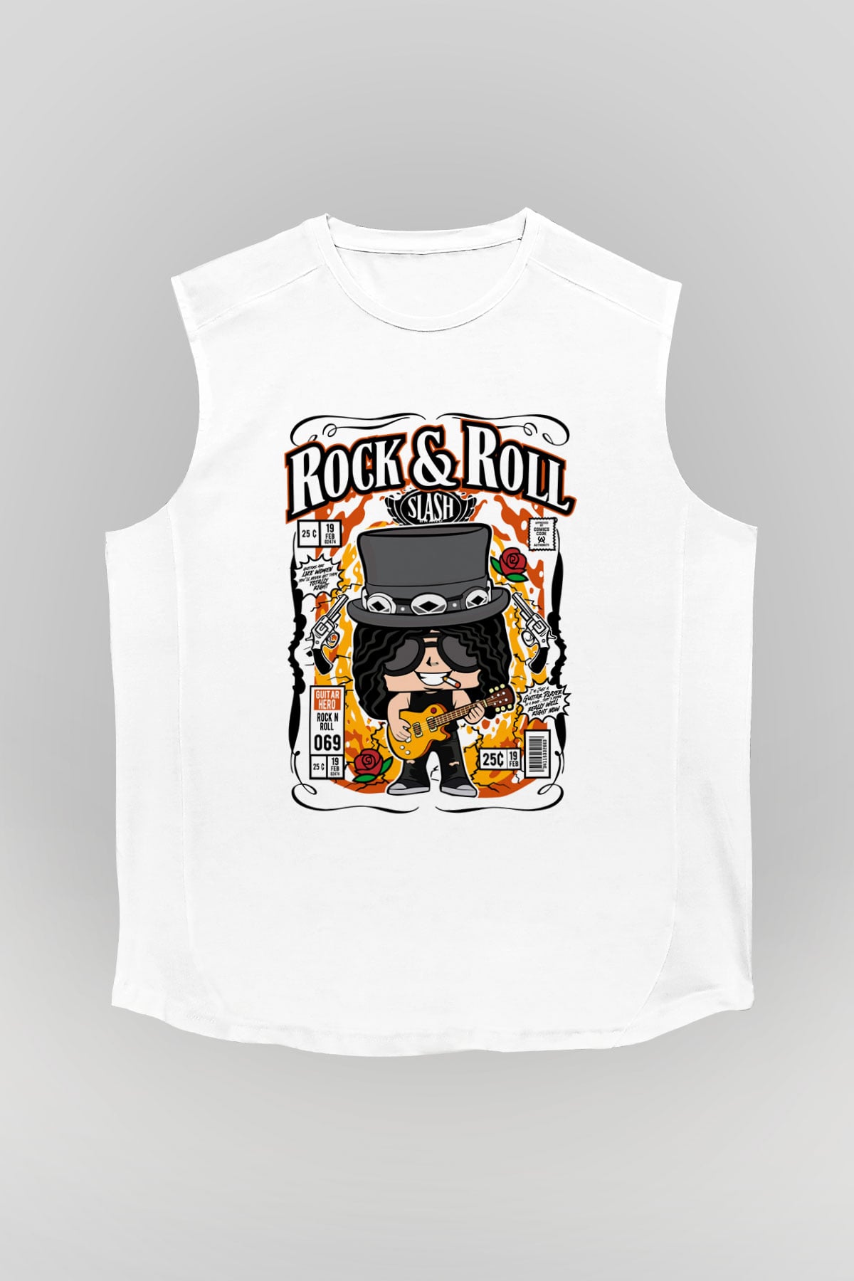 Slash Baskılı Unisex Beyaz Kolsuz Tişört
