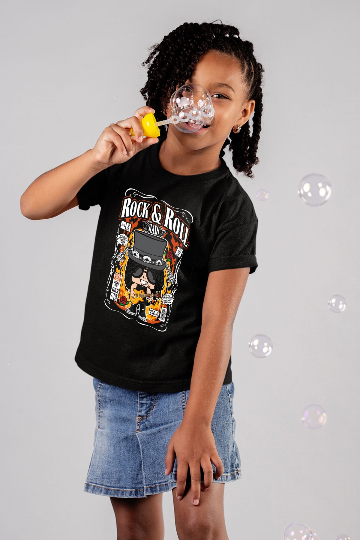 Slash Baskılı Unisex Siyah Çocuk Tişört