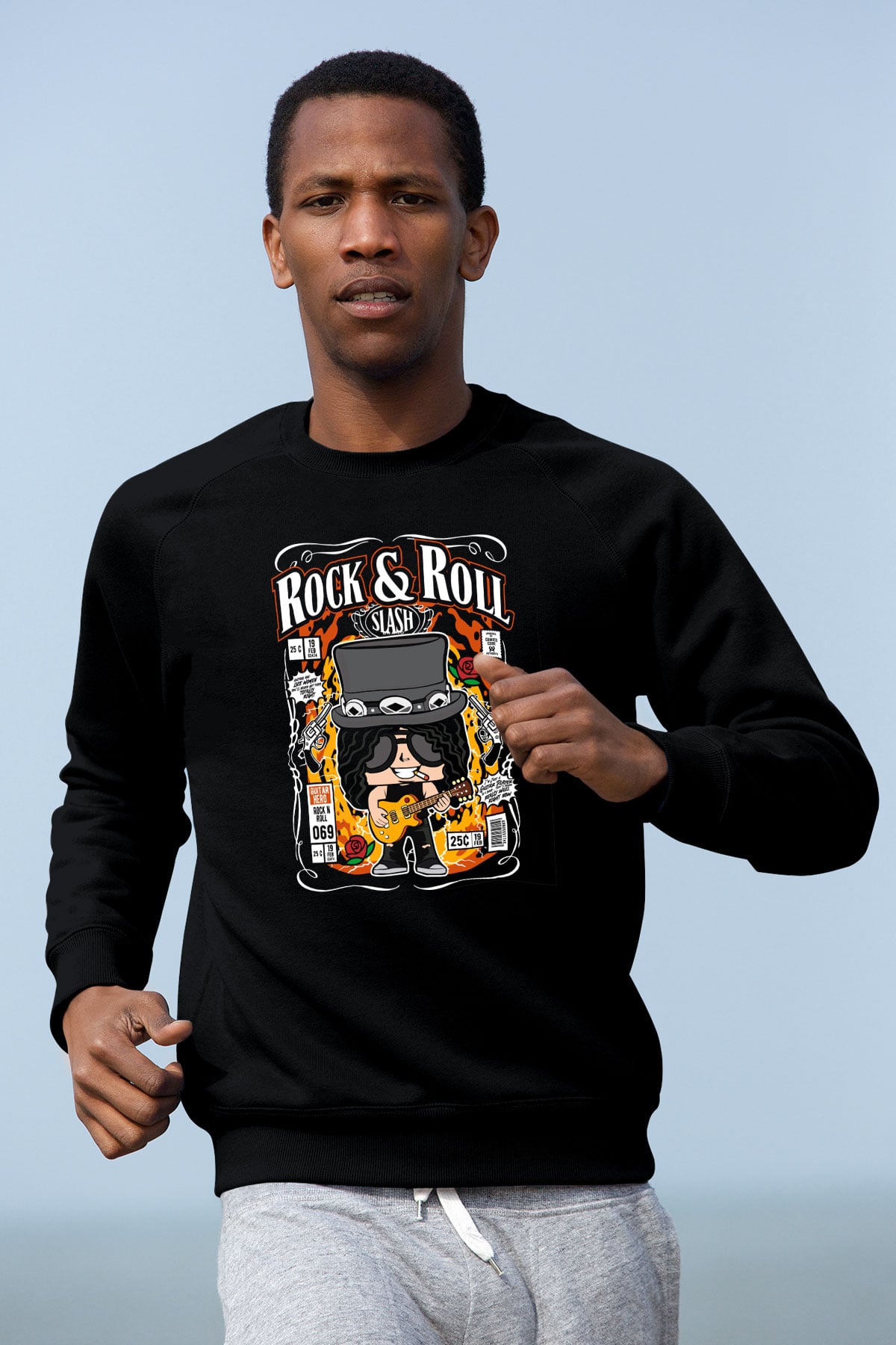 Slash Baskılı Unisex Siyah Sweatshirt