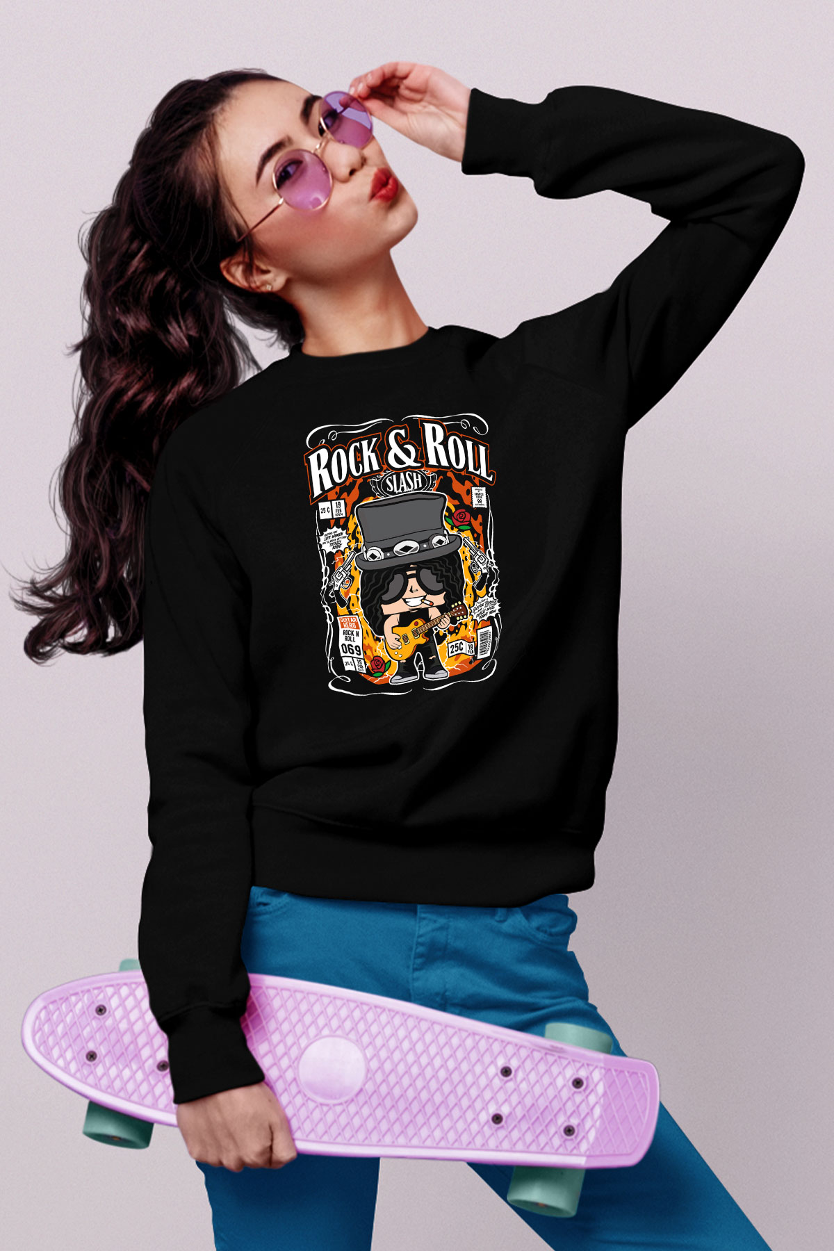 Slash Baskılı Unisex Siyah Sweatshirt