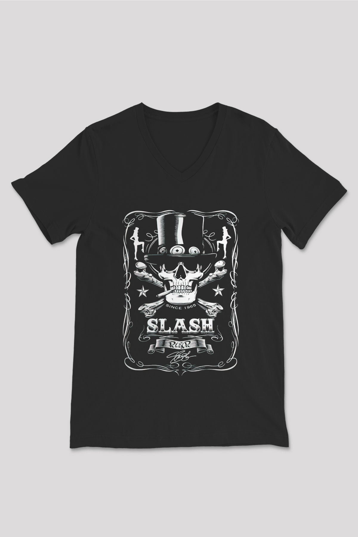 Slash Siyah Unisex V Yaka Tişört T-Shirt