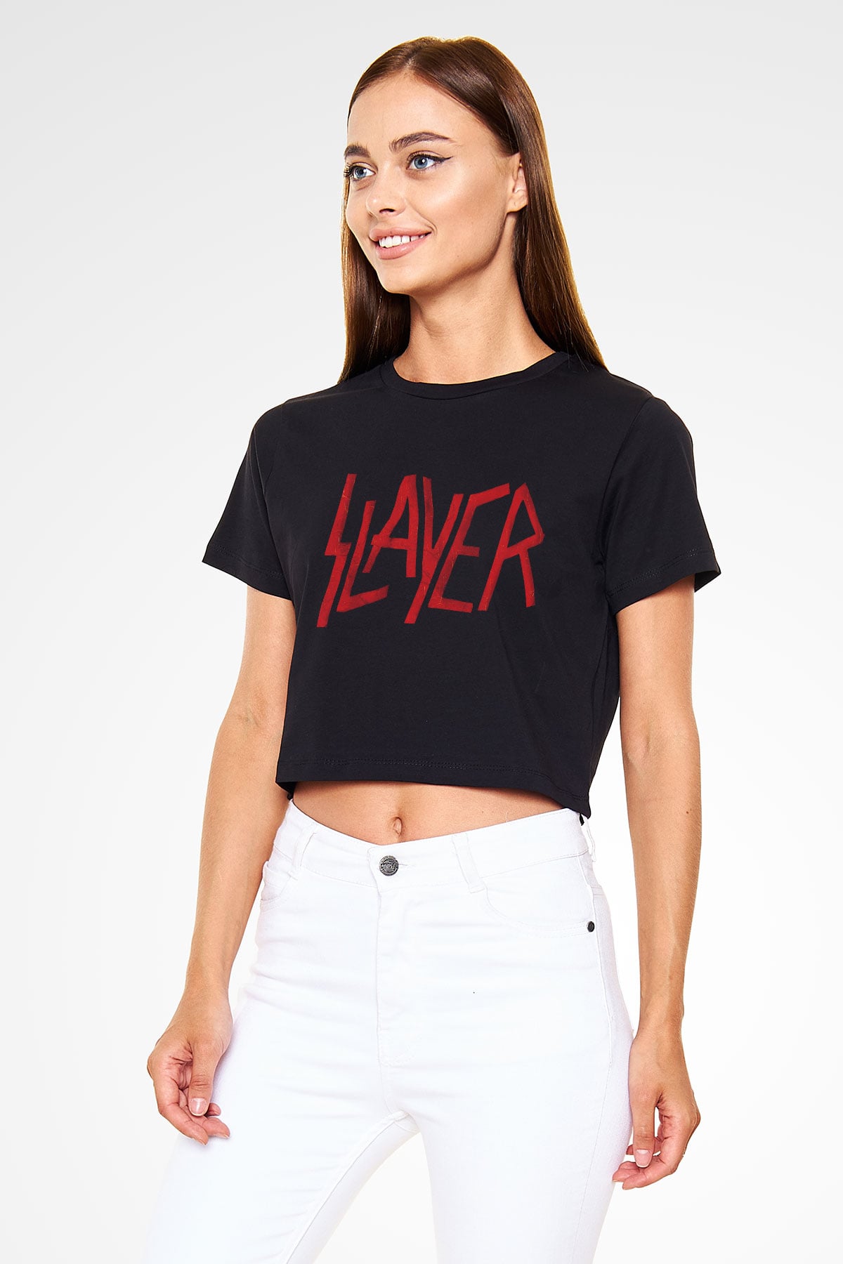 Slayer Siyah Crop Top Tişört