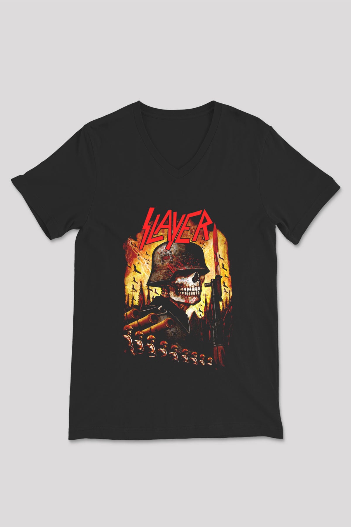 Slayer Siyah Unisex V Yaka Tişört T-Shirt