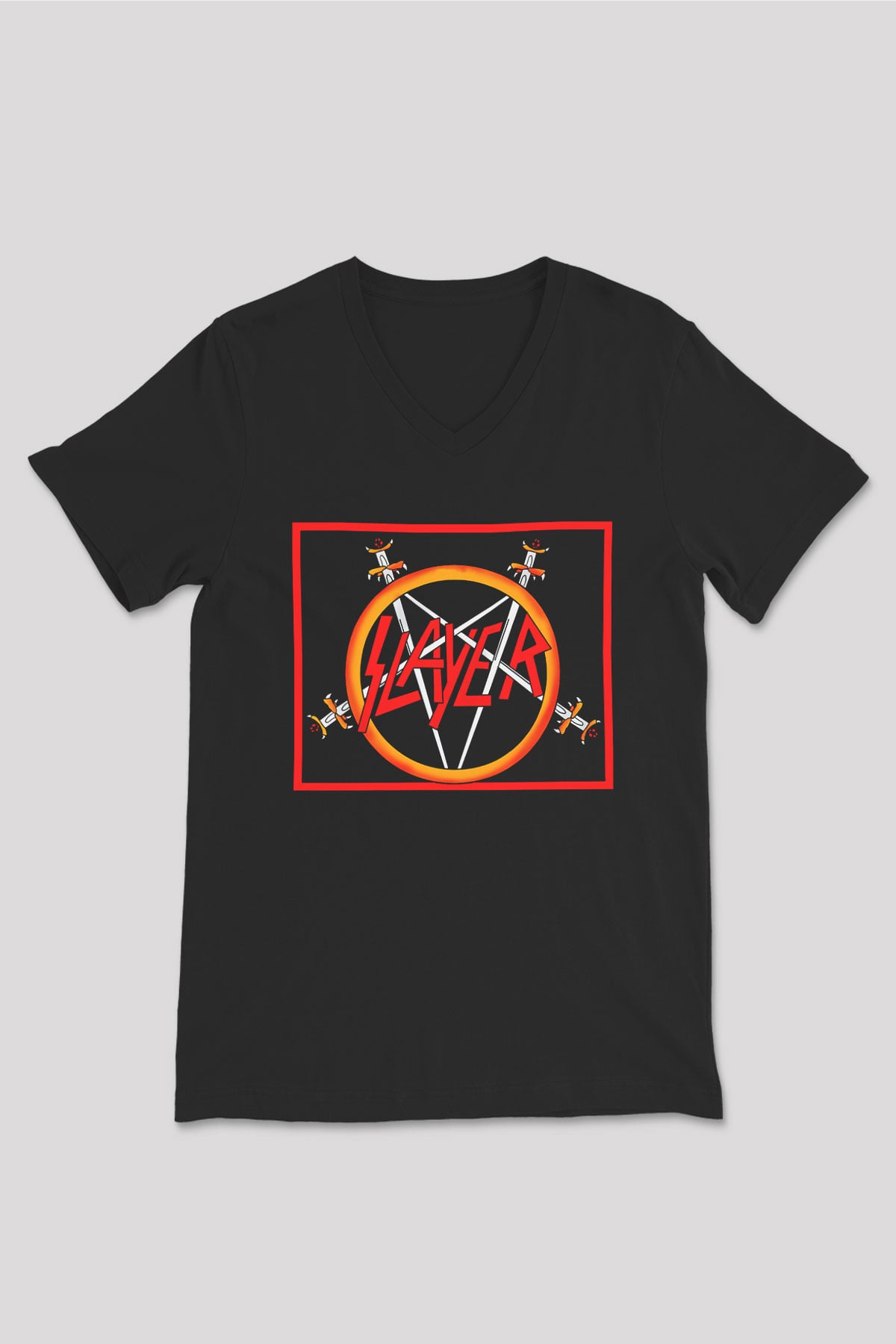 Slayer Siyah Unisex V Yaka Tişört T-Shirt