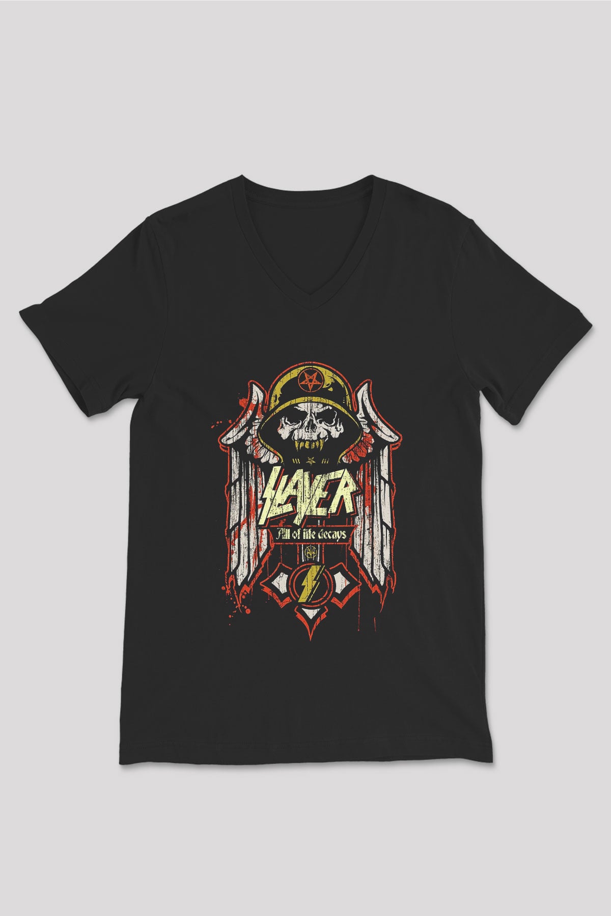 Slayer Siyah Unisex V Yaka Tişört T-Shirt