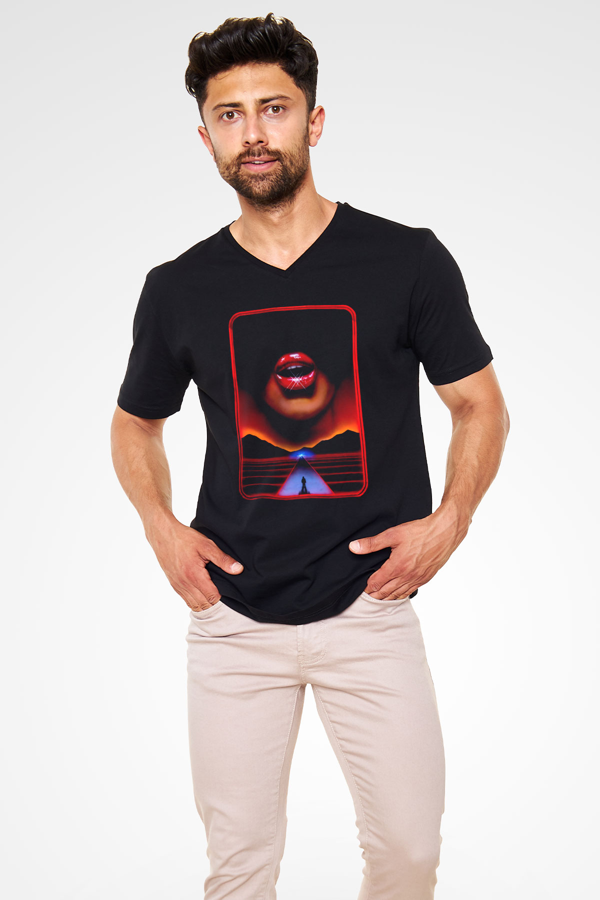 Sleeping with Sirens Siyah Unisex-Fabrikası V Yaka Tişört