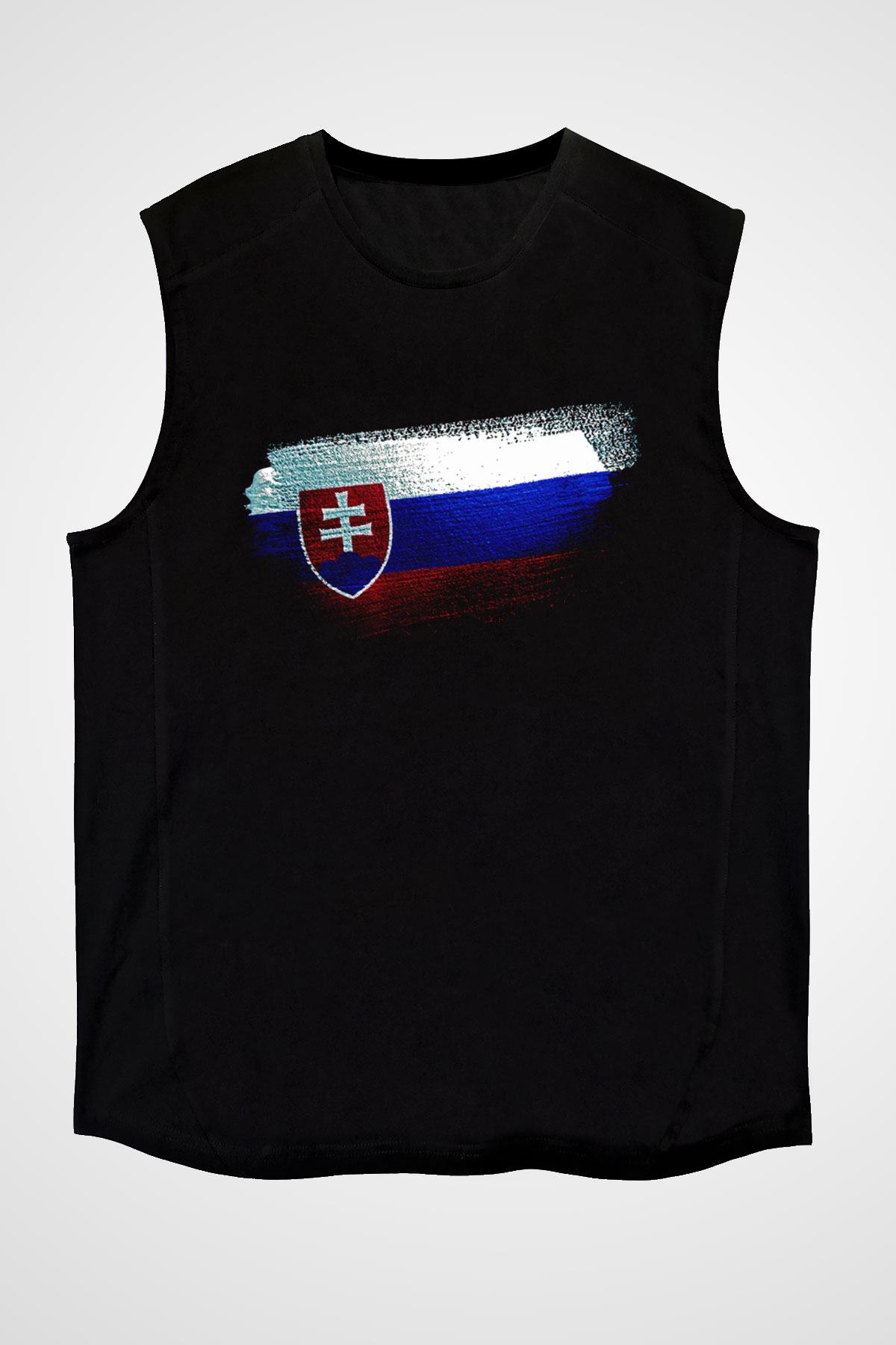 Slovakya - Slovakia Bayrağı Baskılı Unisex Siyah Kolsuz Tişört