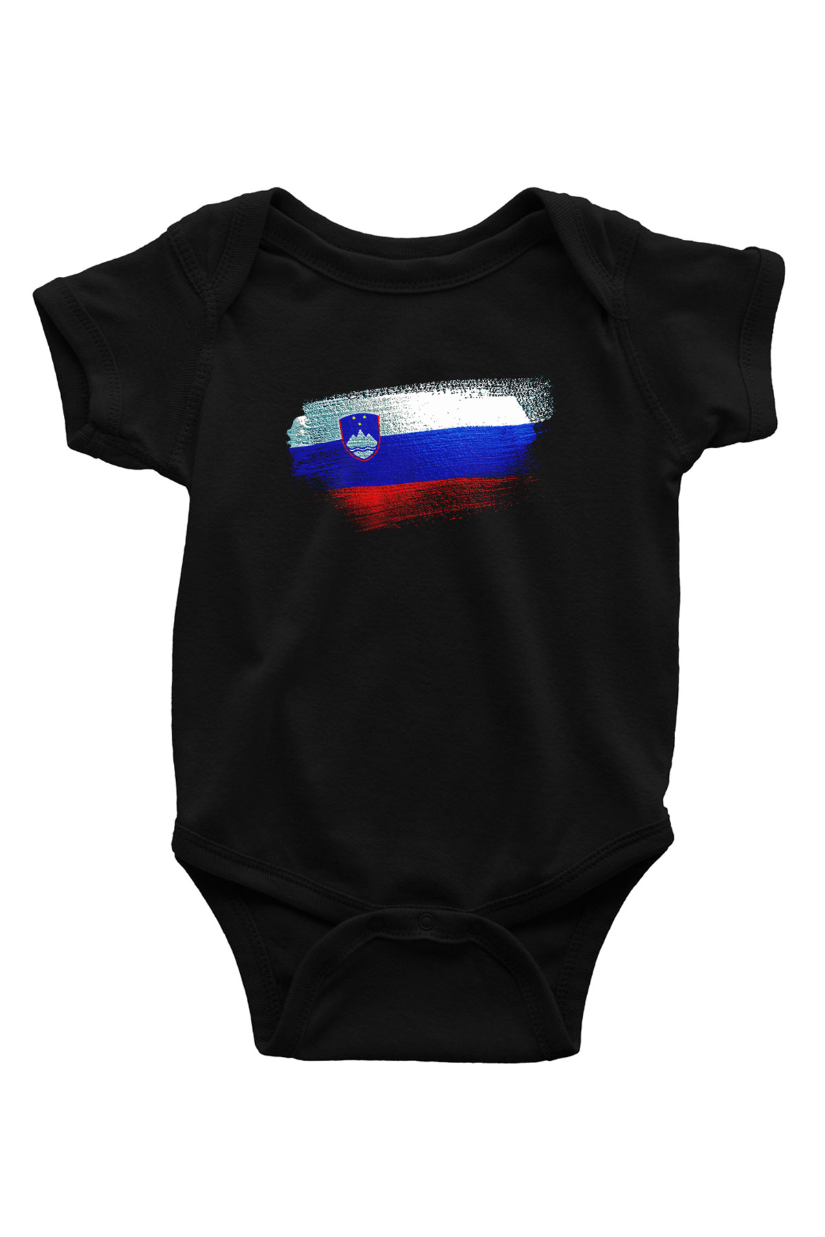 Slovenya - Slovenia Bayrağı Baskılı Unisex Siyah Bebek Body - Zıbın