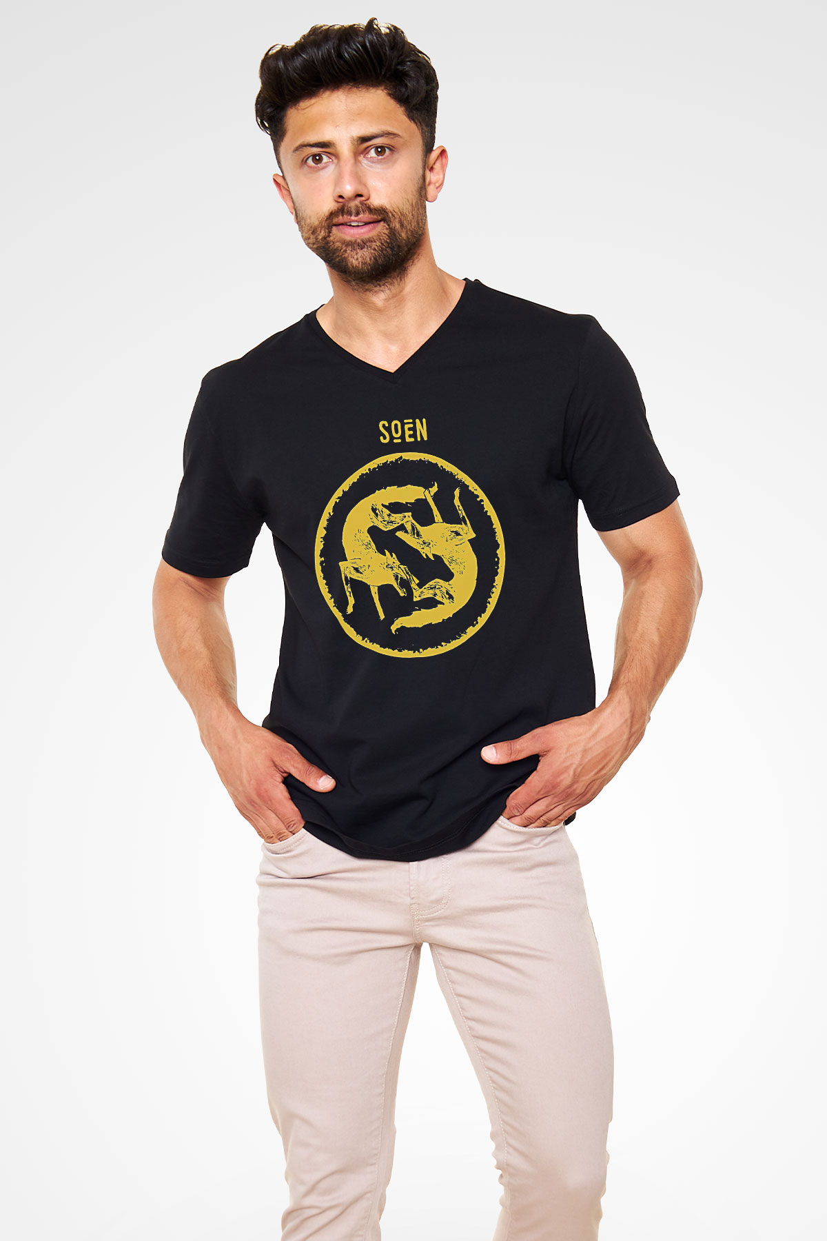 Slowdive Baskılı Unisex Siyah V Yaka Tişört - Tshirt