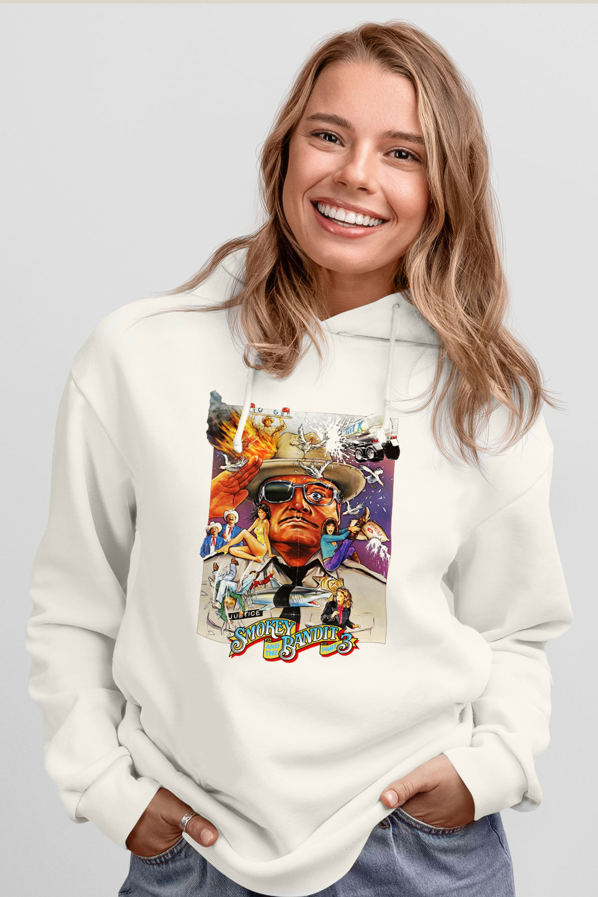 Smokey and the Bandit Beyaz Unisex Kapşonlu Sweatshirt