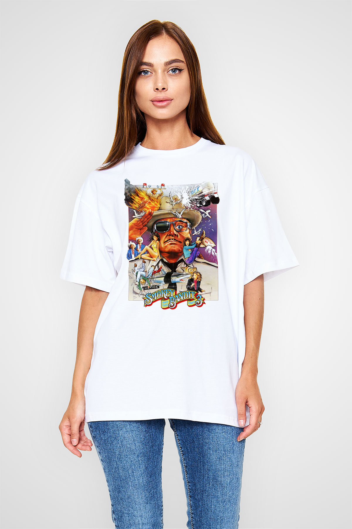 Smokey and the Bandit Beyaz Unisex Oversize Tişört