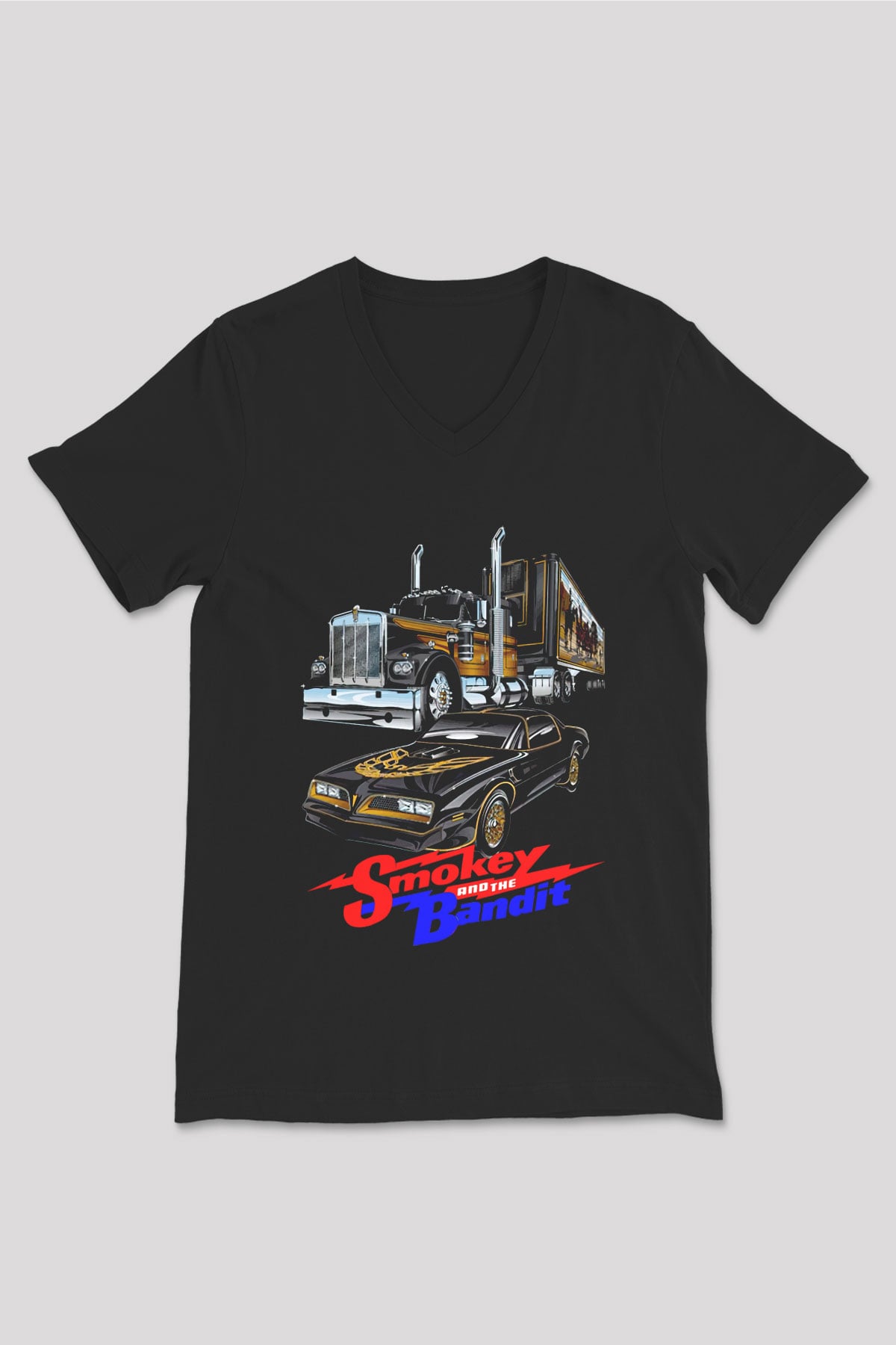 Smokey and the Bandit Siyah Unisex  V Yaka Tişört