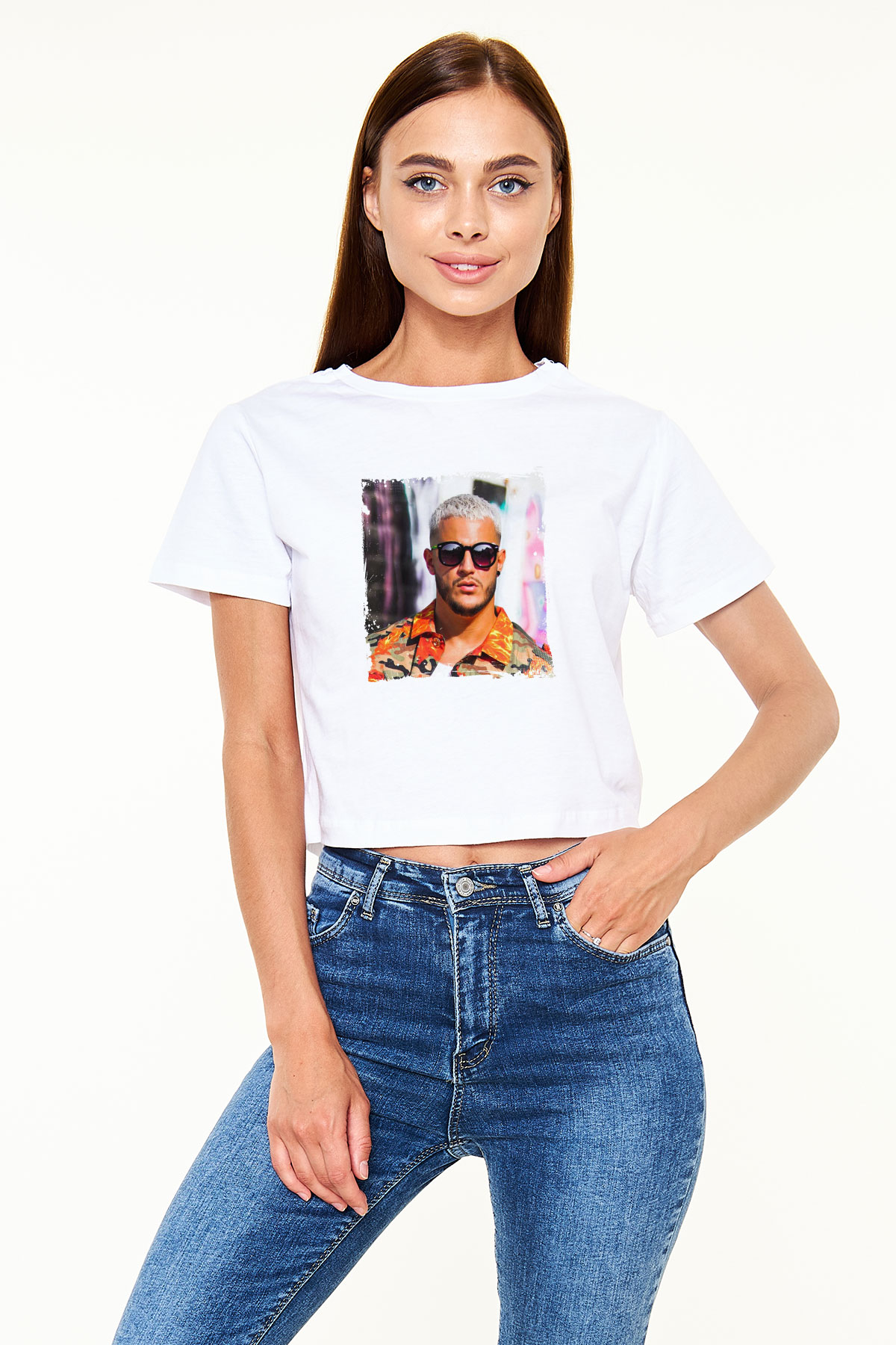 Snake Baskılı Beyaz Kadın Crop Top Tişört