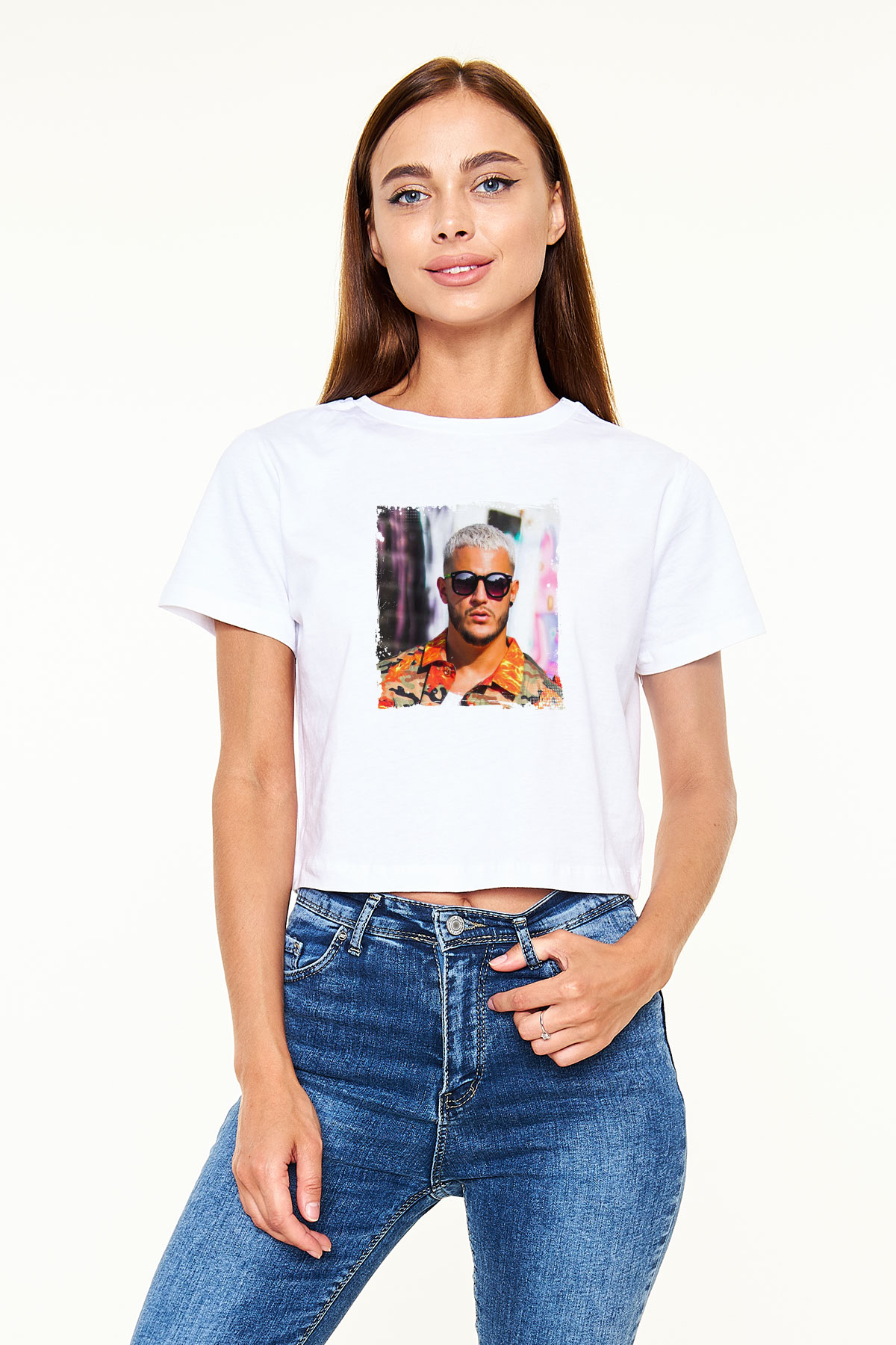 Snake Baskılı Beyaz Kadın Crop Top Tişört