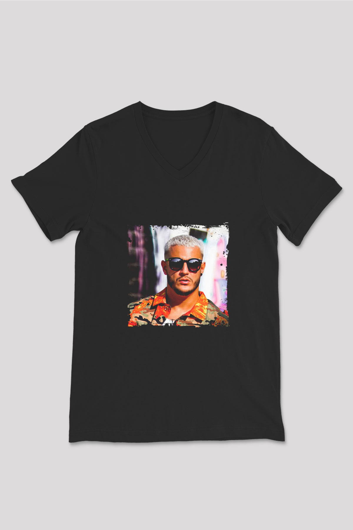 Snake Baskılı Unisex Siyah V Yaka Tişört