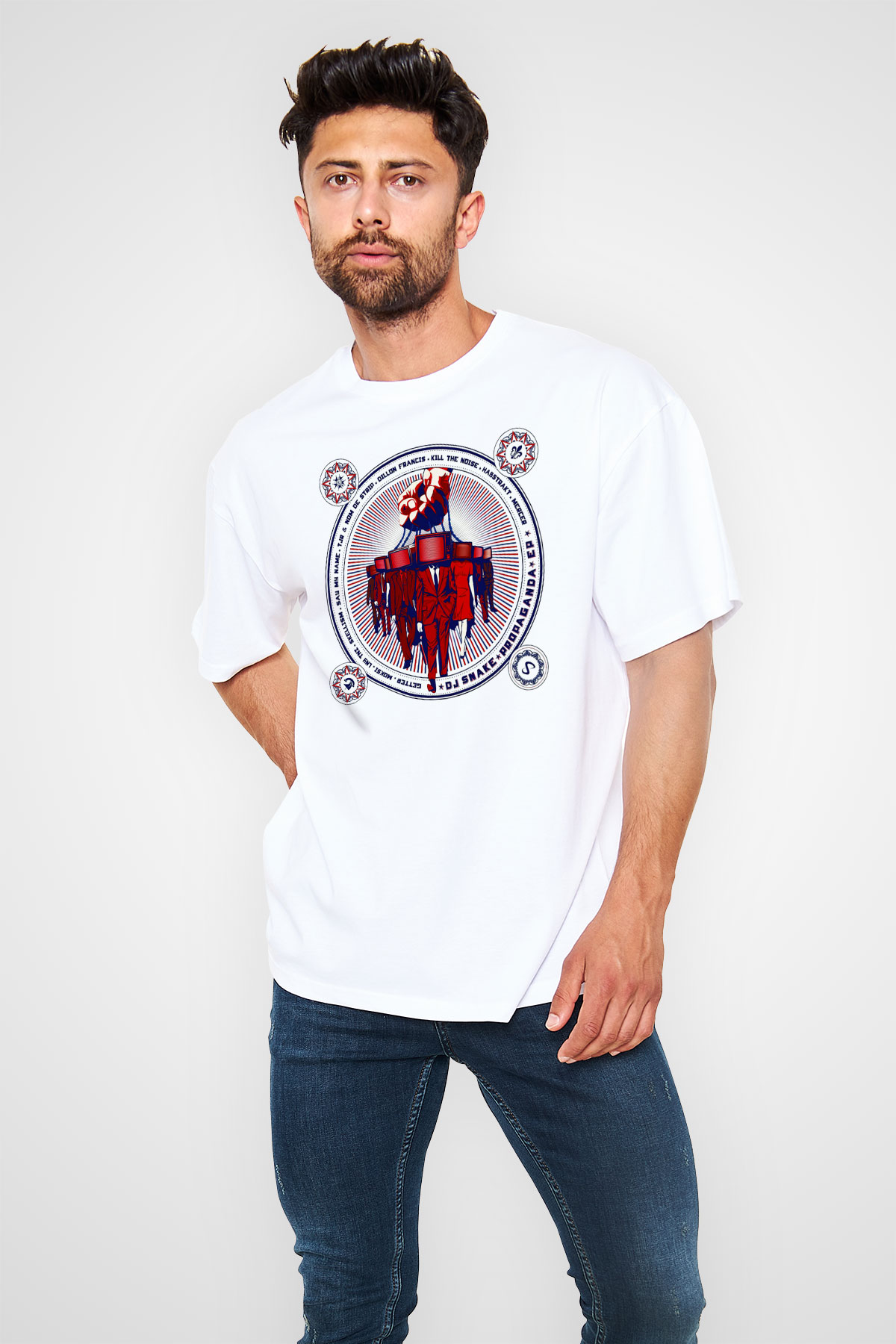 Snake Beyaz Unisex Oversize Tişört T-Shirt