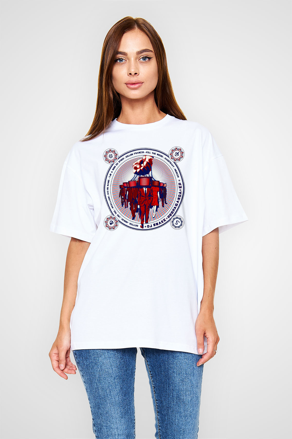 Snake Beyaz Unisex Oversize Tişört T-Shirt