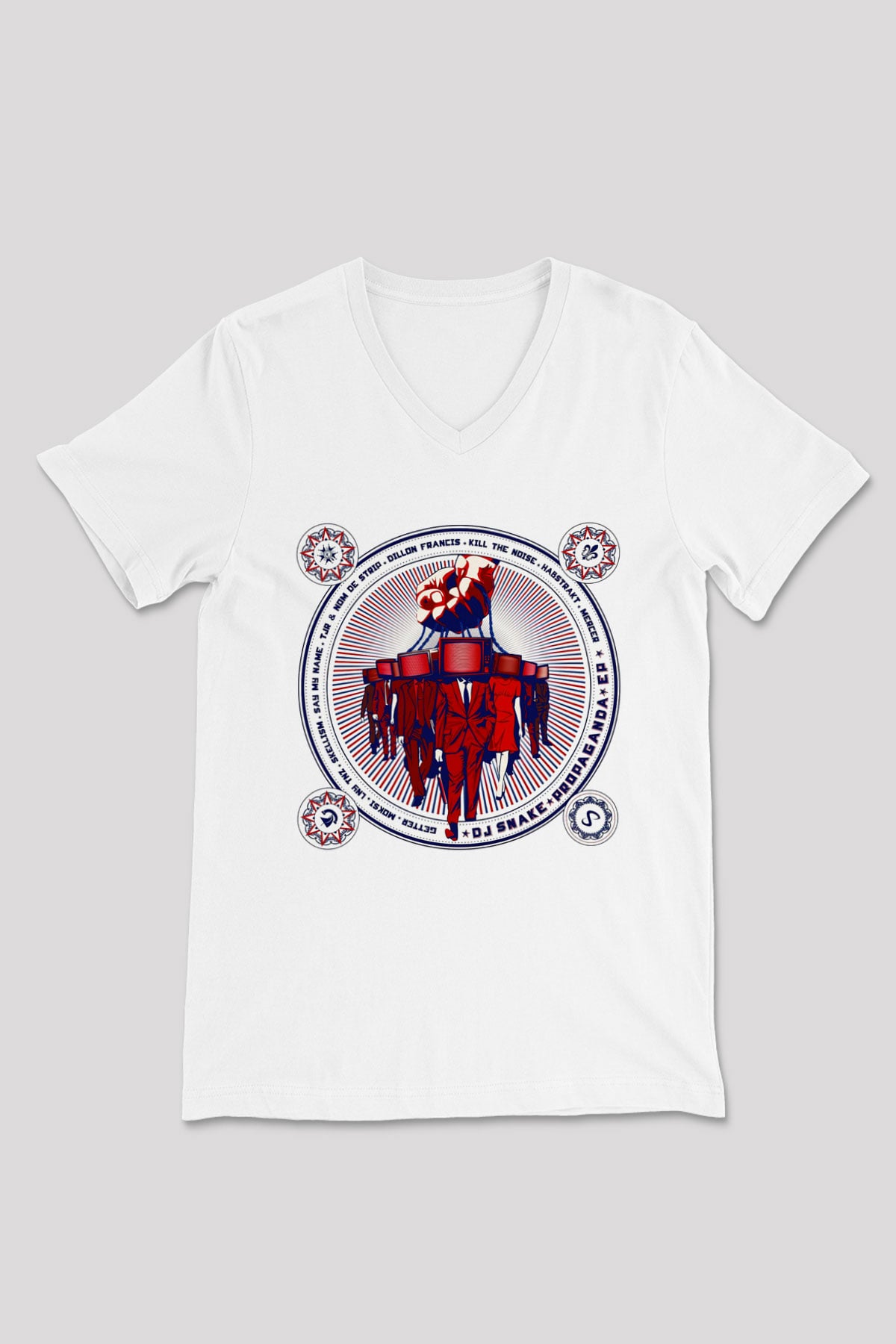 Snake Beyaz Unisex V Yaka Tişört T-Shirt