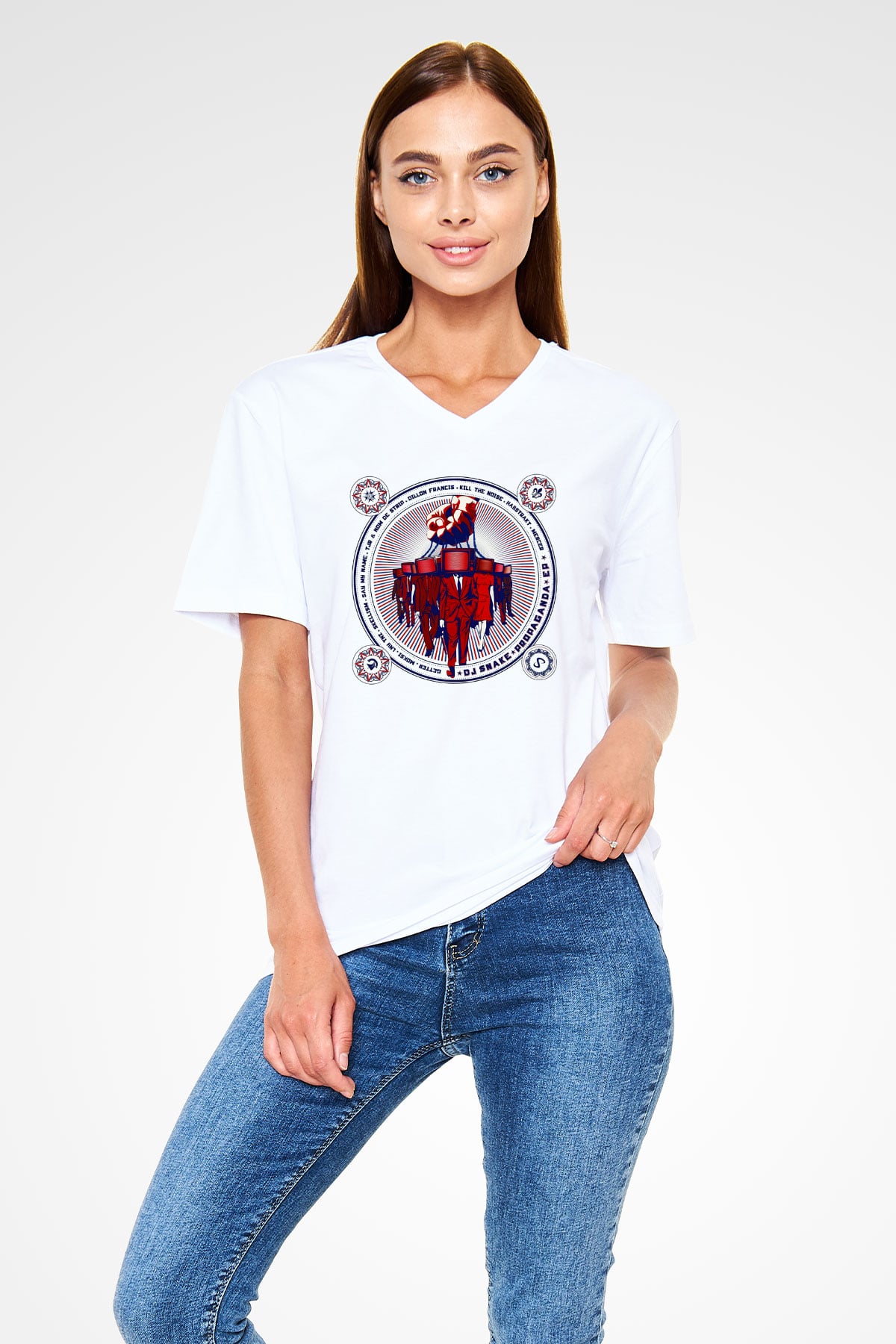 Snake Beyaz Unisex V Yaka Tişört T-Shirt