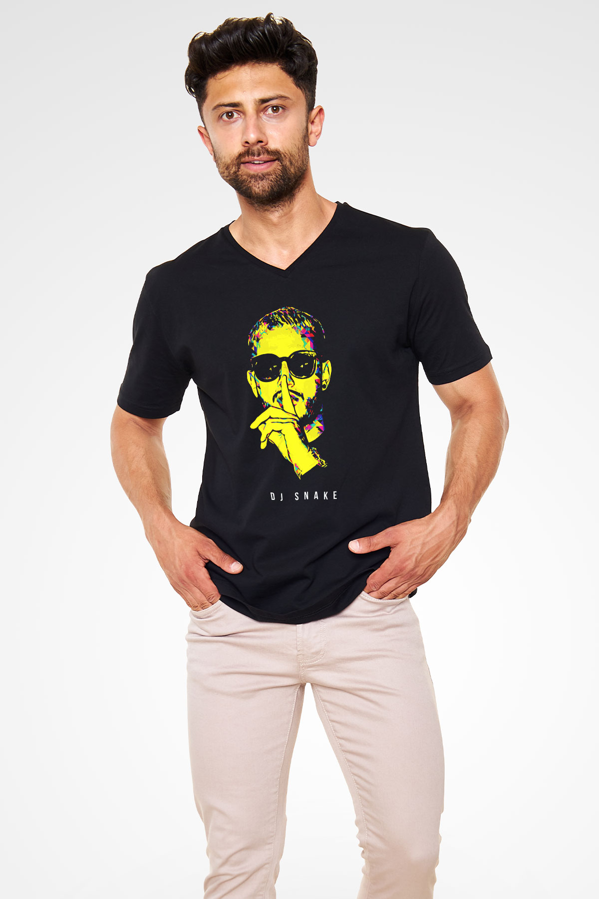 Snake Siyah Unisex V Yaka Tişört