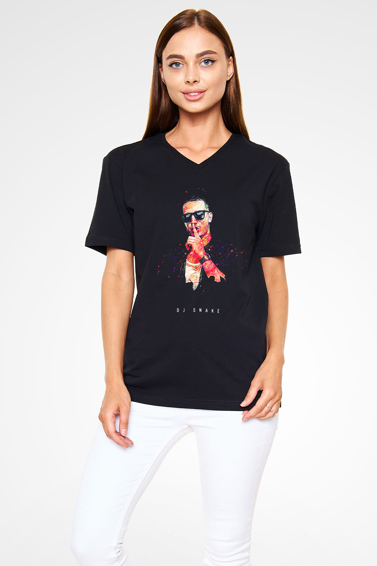 Snake Siyah Unisex V Yaka Tişört