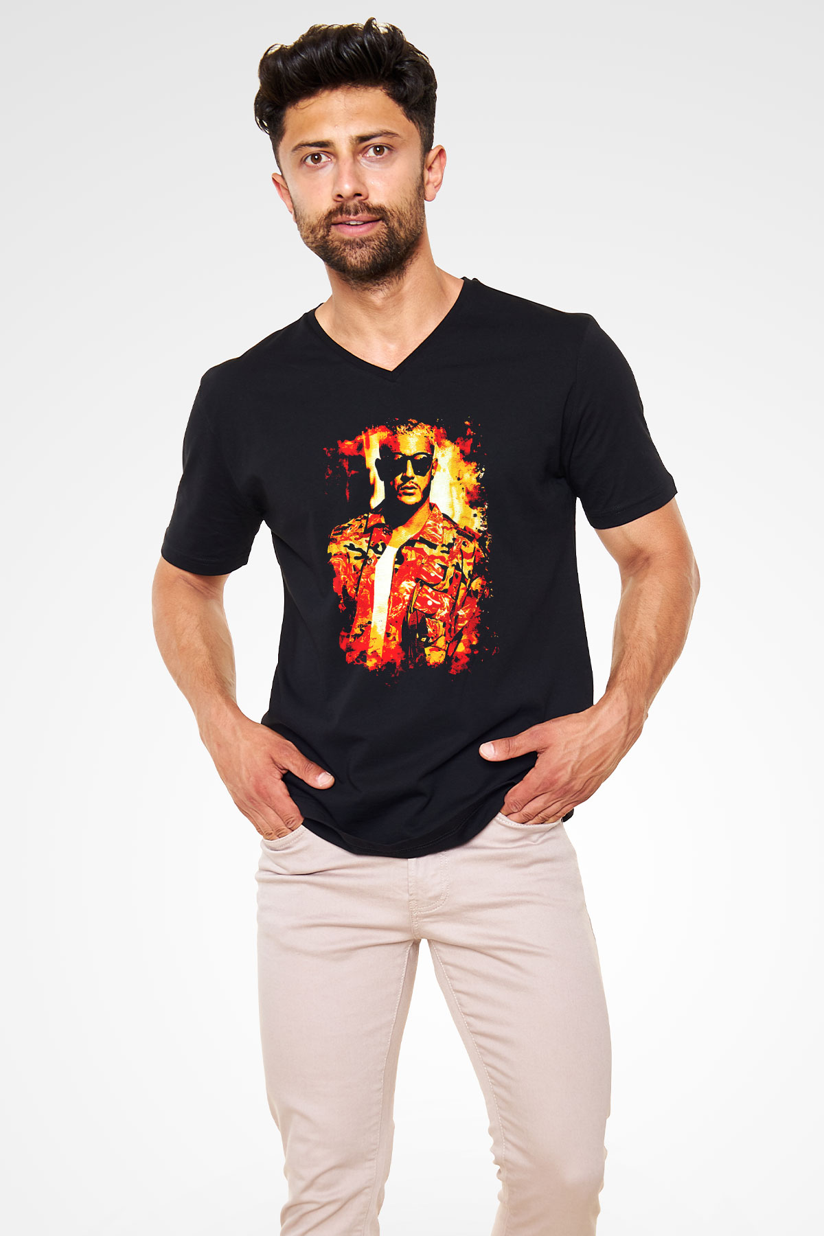 Snake Siyah Unisex V Yaka Tişört