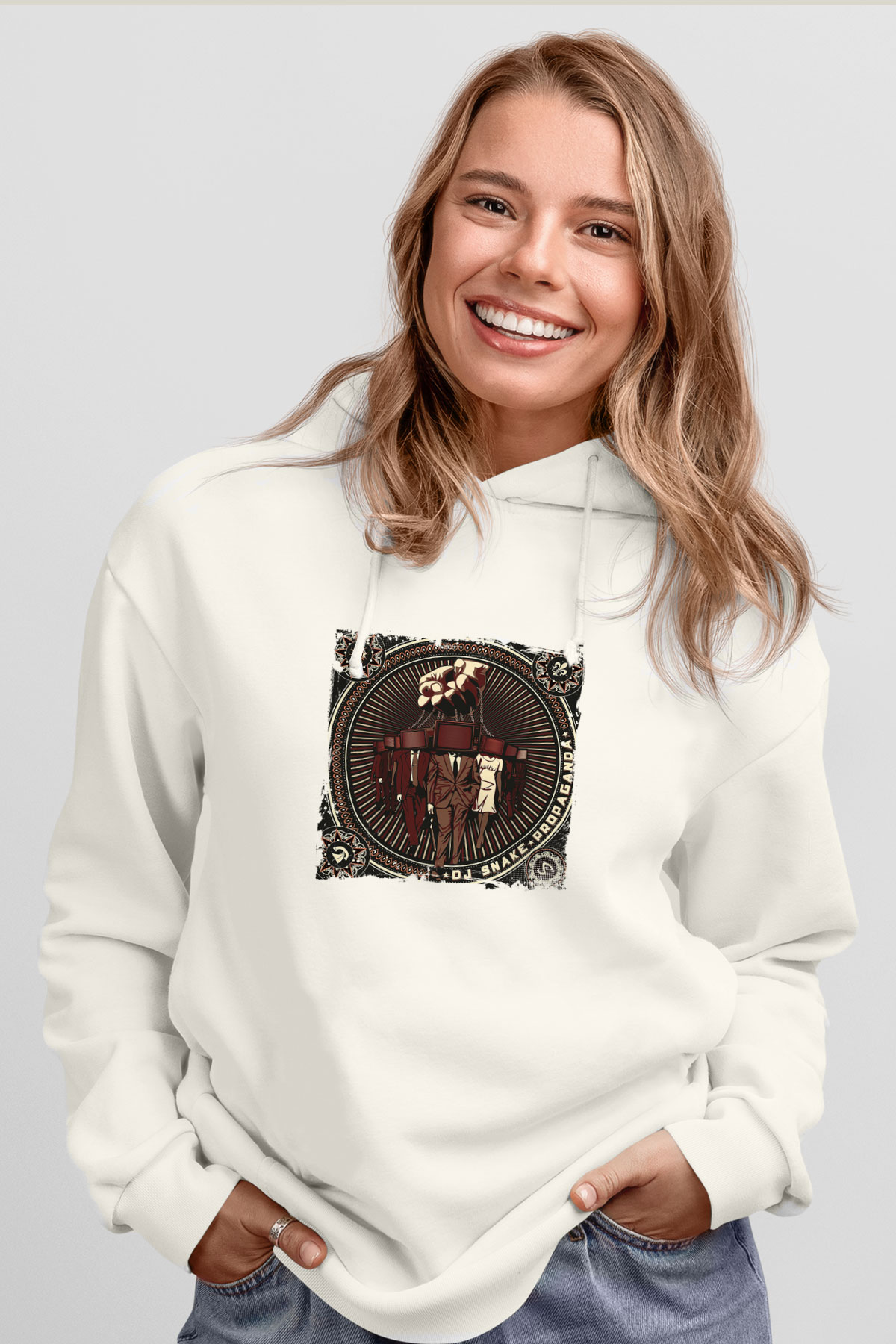 SnakeBaskılı Beyaz Hoodie