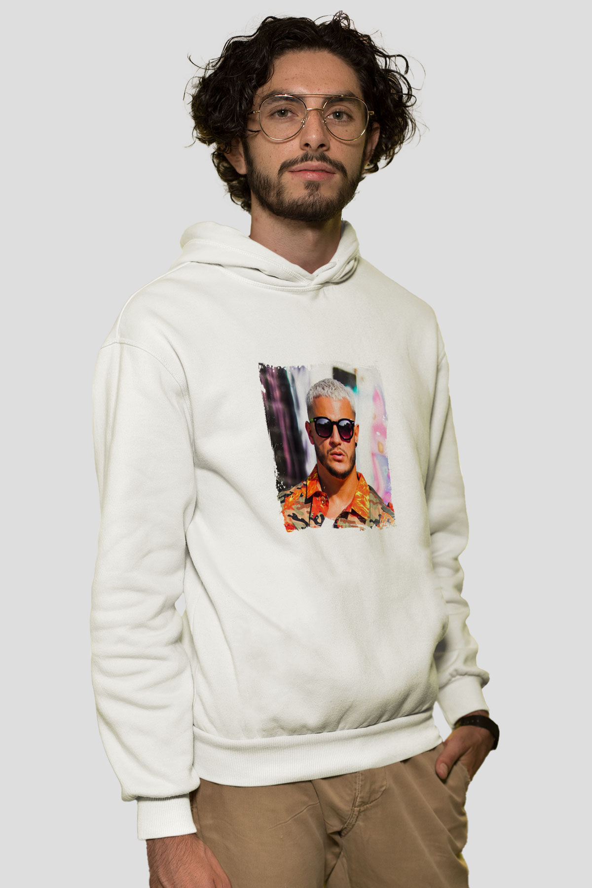 SnakeBaskılı Beyaz Hoodie
