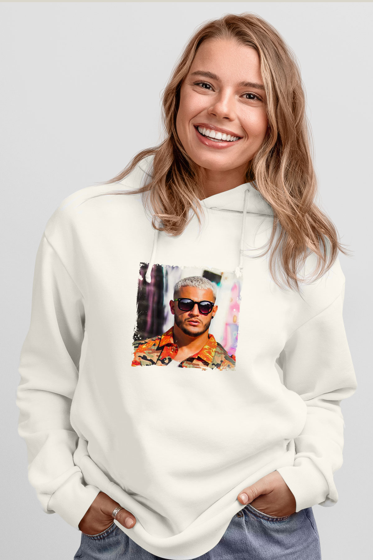 SnakeBaskılı Beyaz Hoodie
