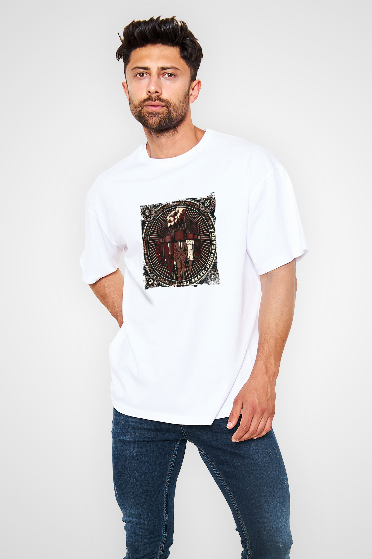 SnakeBaskılı Beyaz Oversize Tişört