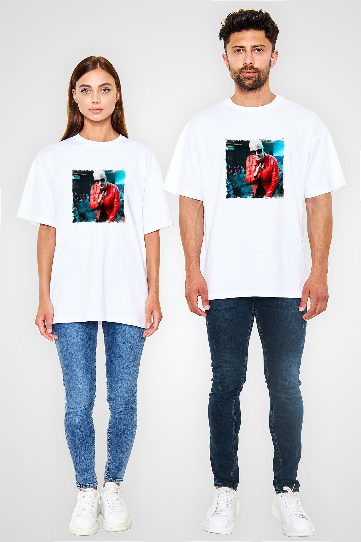 SnakeBaskılı Beyaz Oversize Tişört