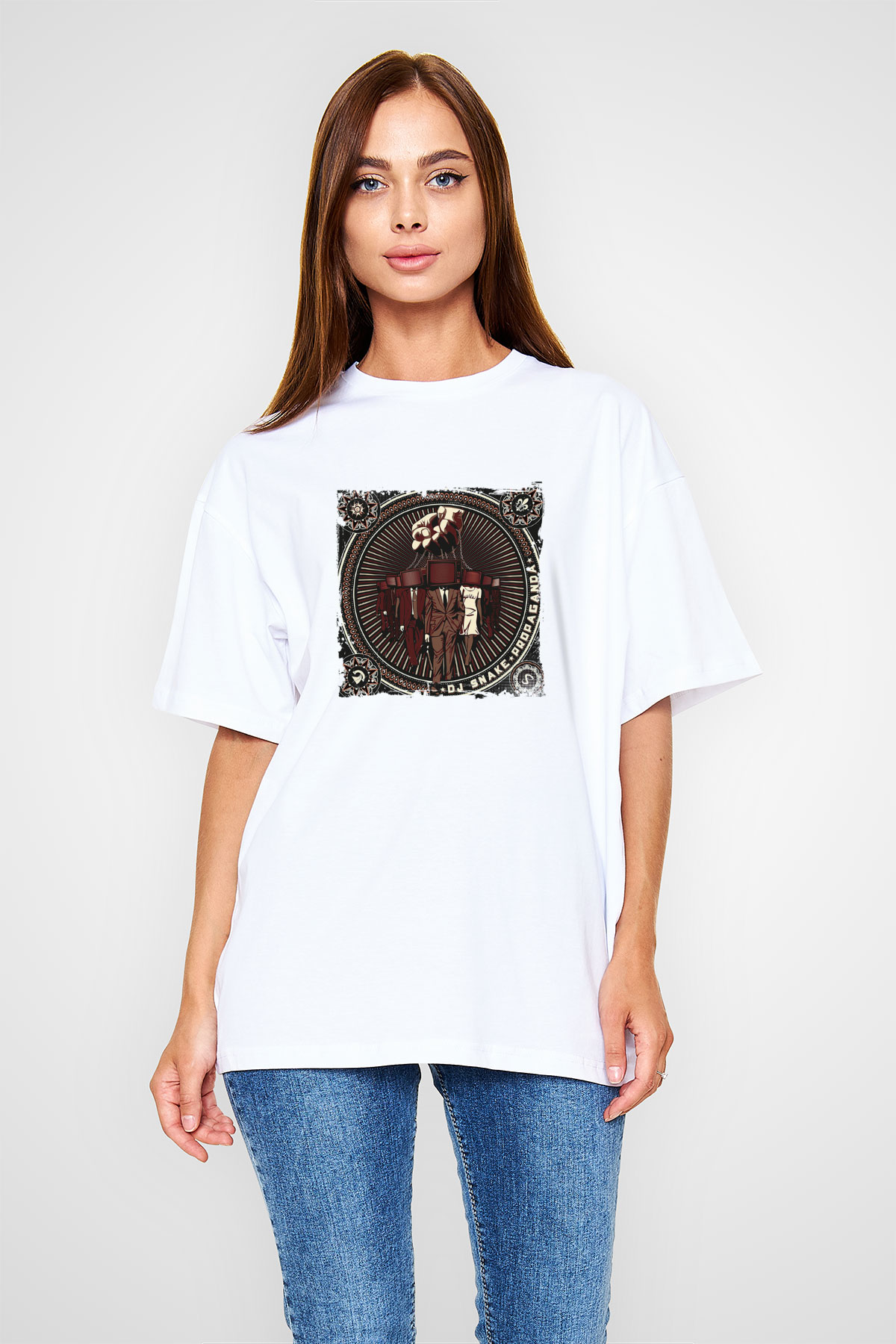 SnakeBaskılı Beyaz Oversize Tişört