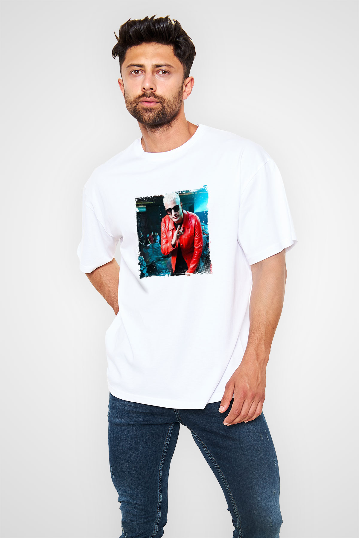 SnakeBaskılı Beyaz Oversize Tişört
