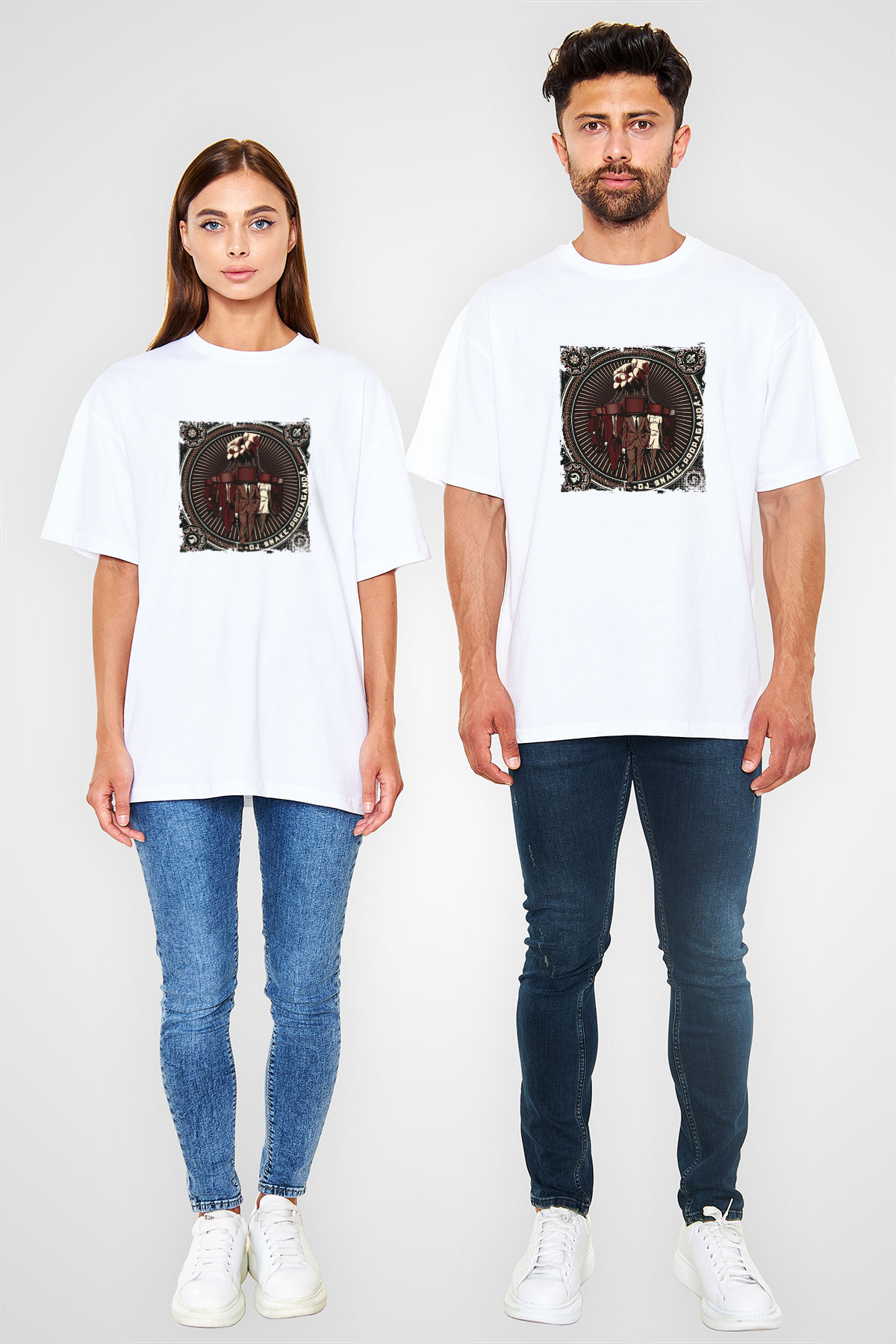 SnakeBaskılı Beyaz Oversize Tişört