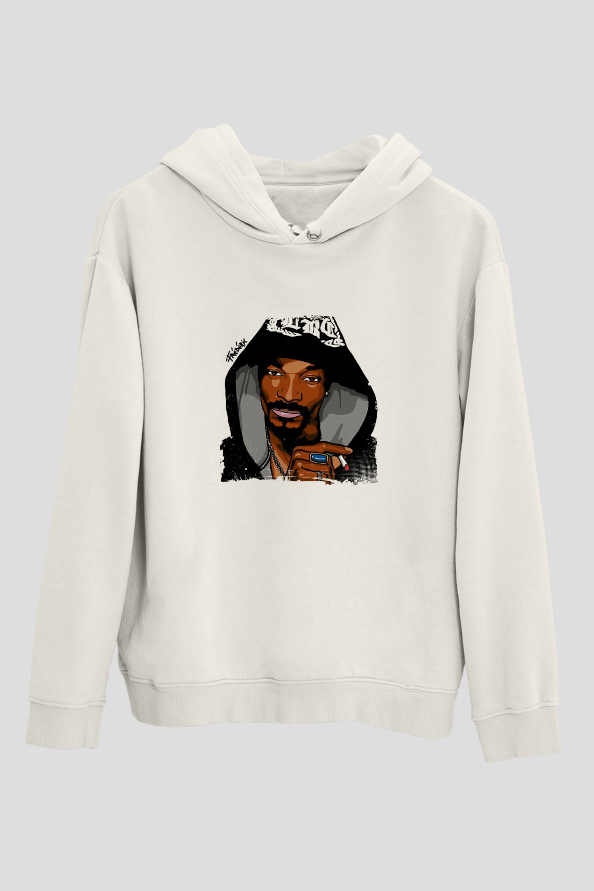 Snoop Dogg Baskılı Unisex Beyaz Kapüşonlu Sweatshirt