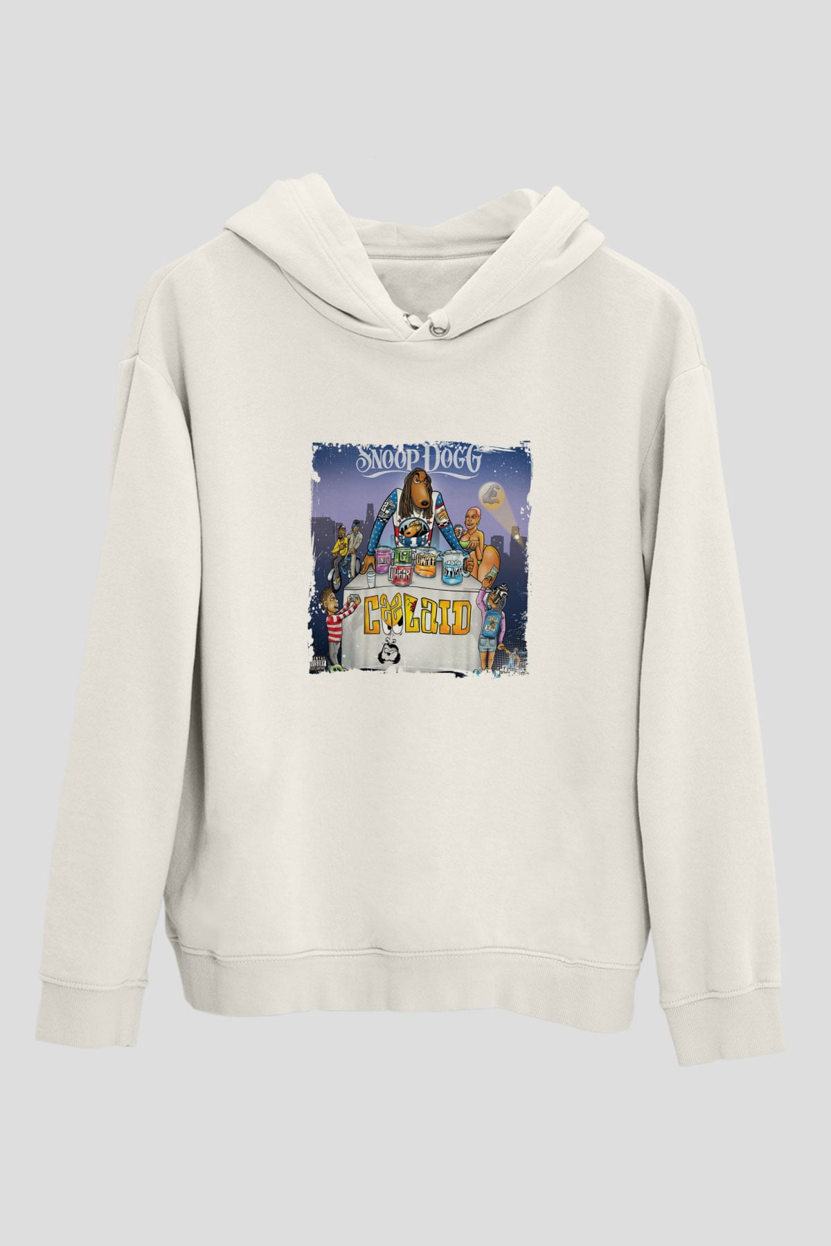 Snoop Dogg Baskılı Unisex Beyaz Kapüşonlu Sweatshirt