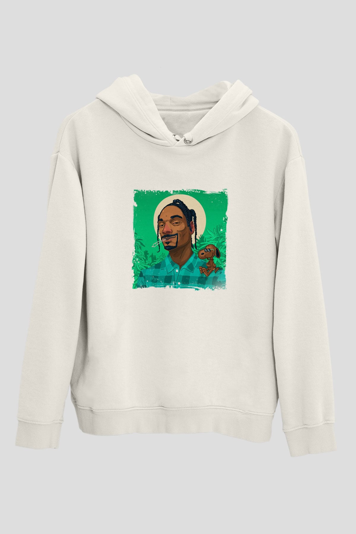 Snoop Dogg Baskılı Unisex Beyaz Kapüşonlu Sweatshirt