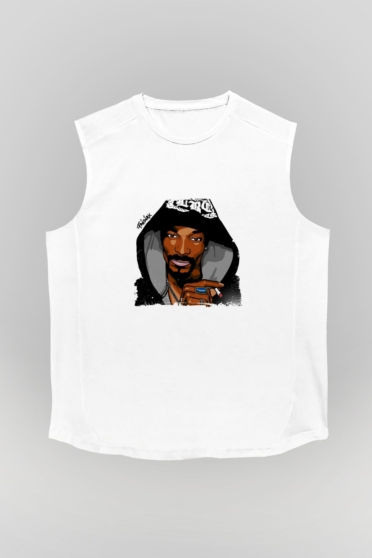 Snoop Dogg Baskılı Unisex Beyaz Kolsuz Tişört
