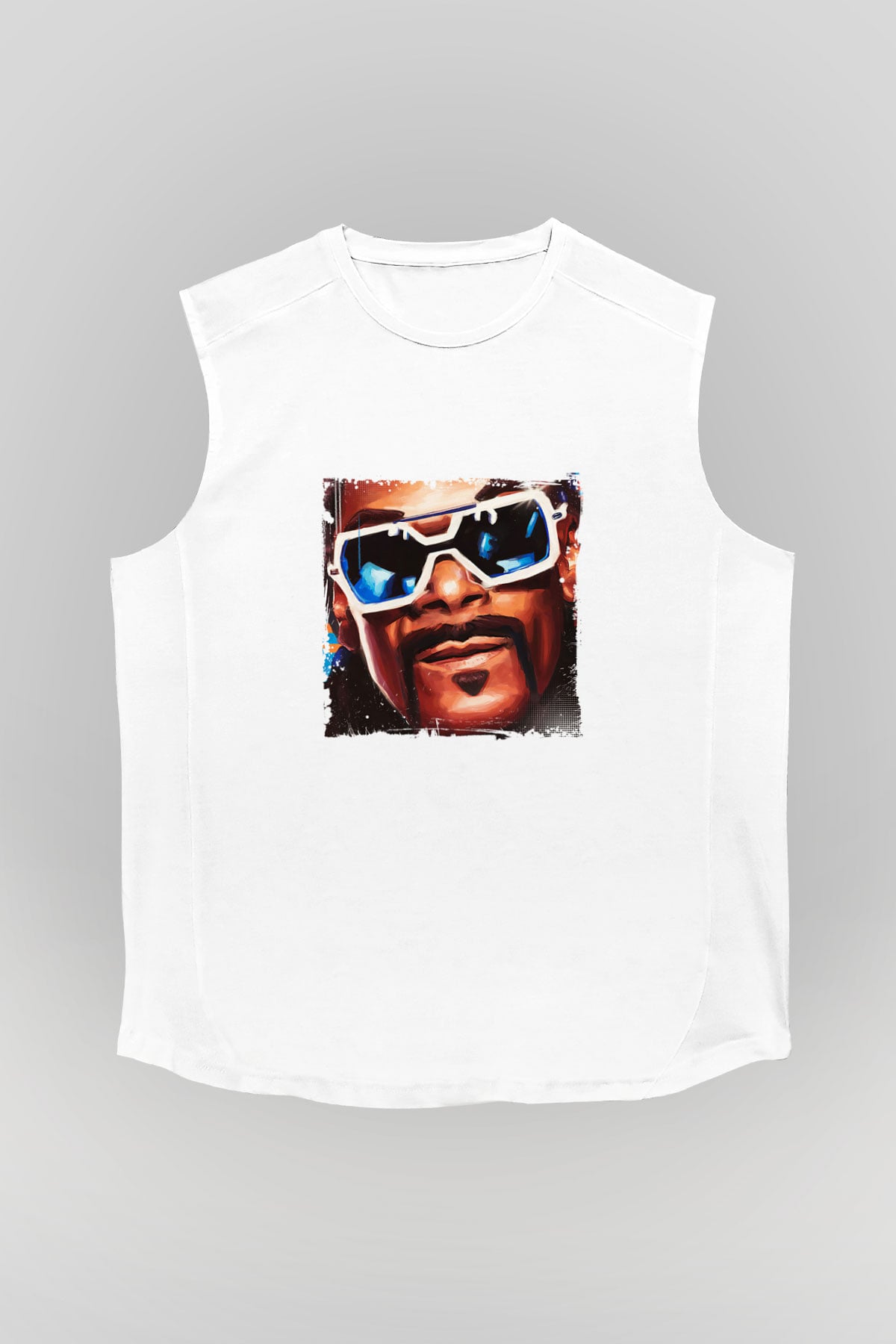 Snoop Dogg Baskılı Unisex Beyaz Kolsuz Tişört