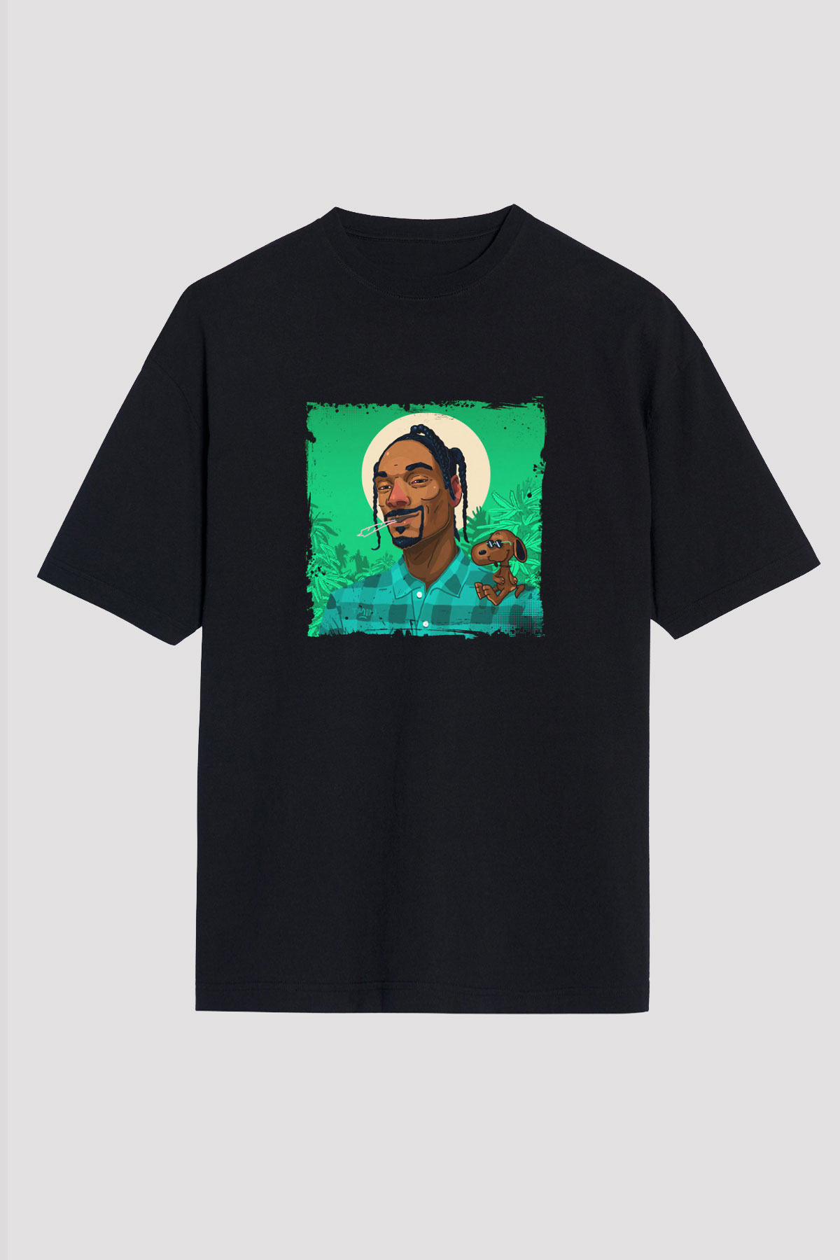 Snoop Dogg Baskılı Unisex Oversize Siyah Tişört