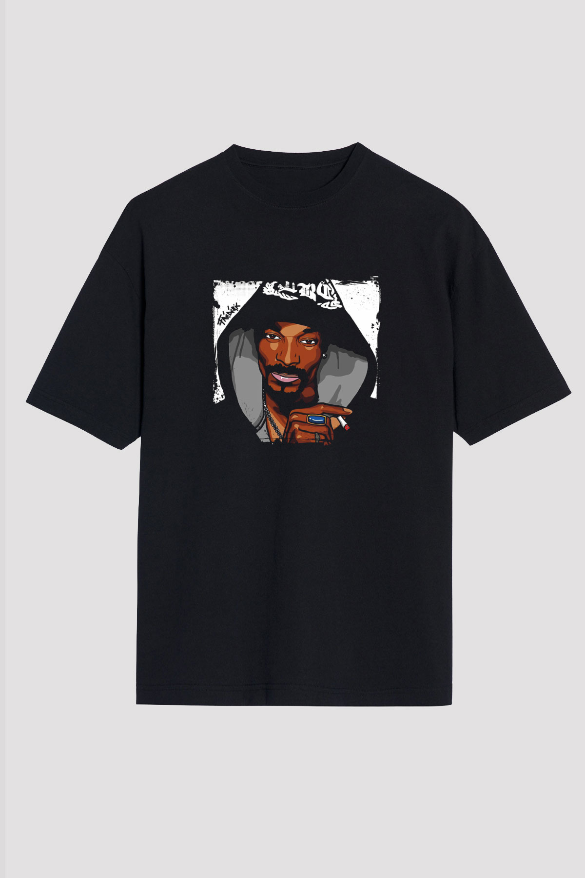 Snoop Dogg Baskılı Unisex Oversize Siyah Tişört