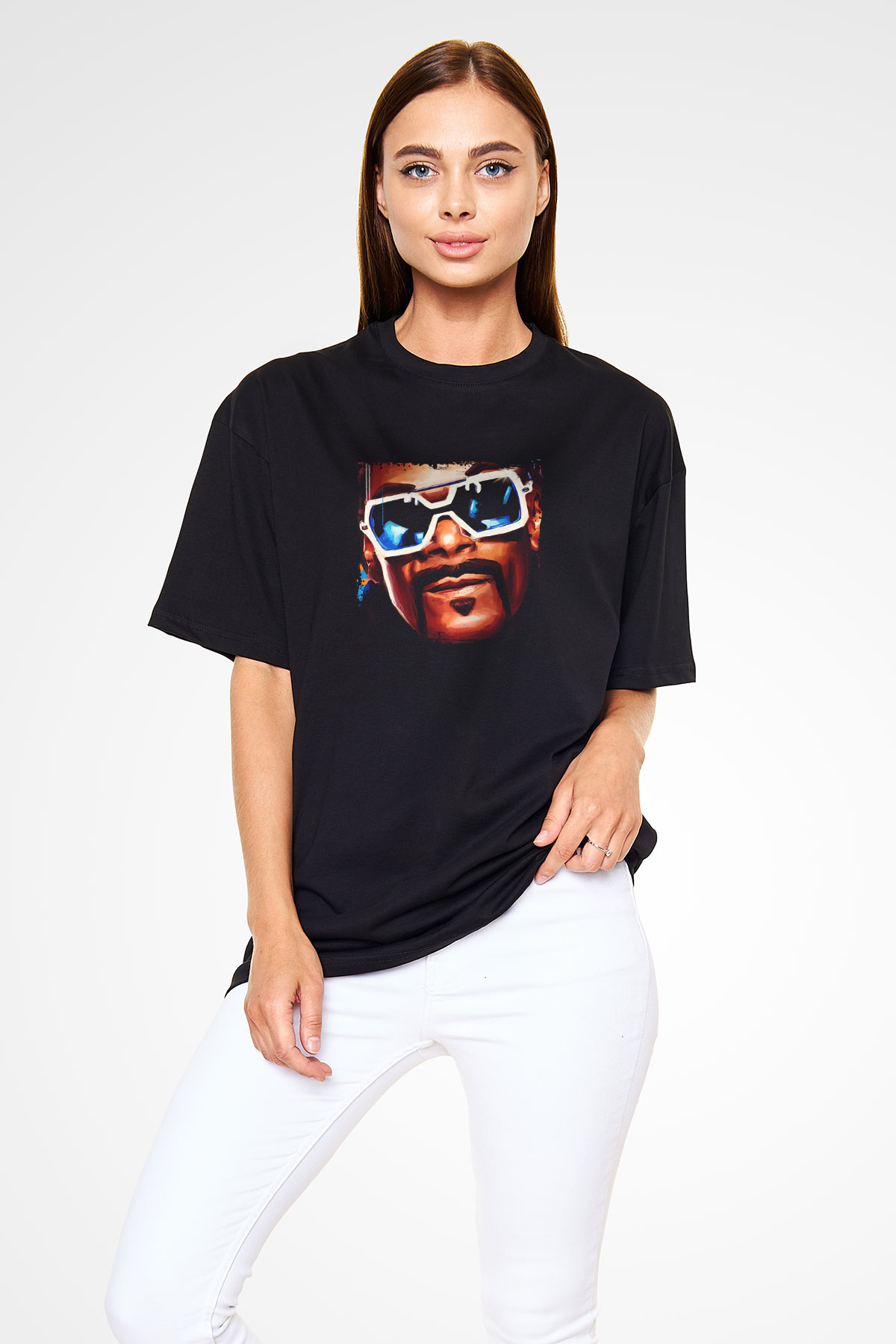 Snoop Dogg Baskılı Unisex Oversize Siyah Tişört