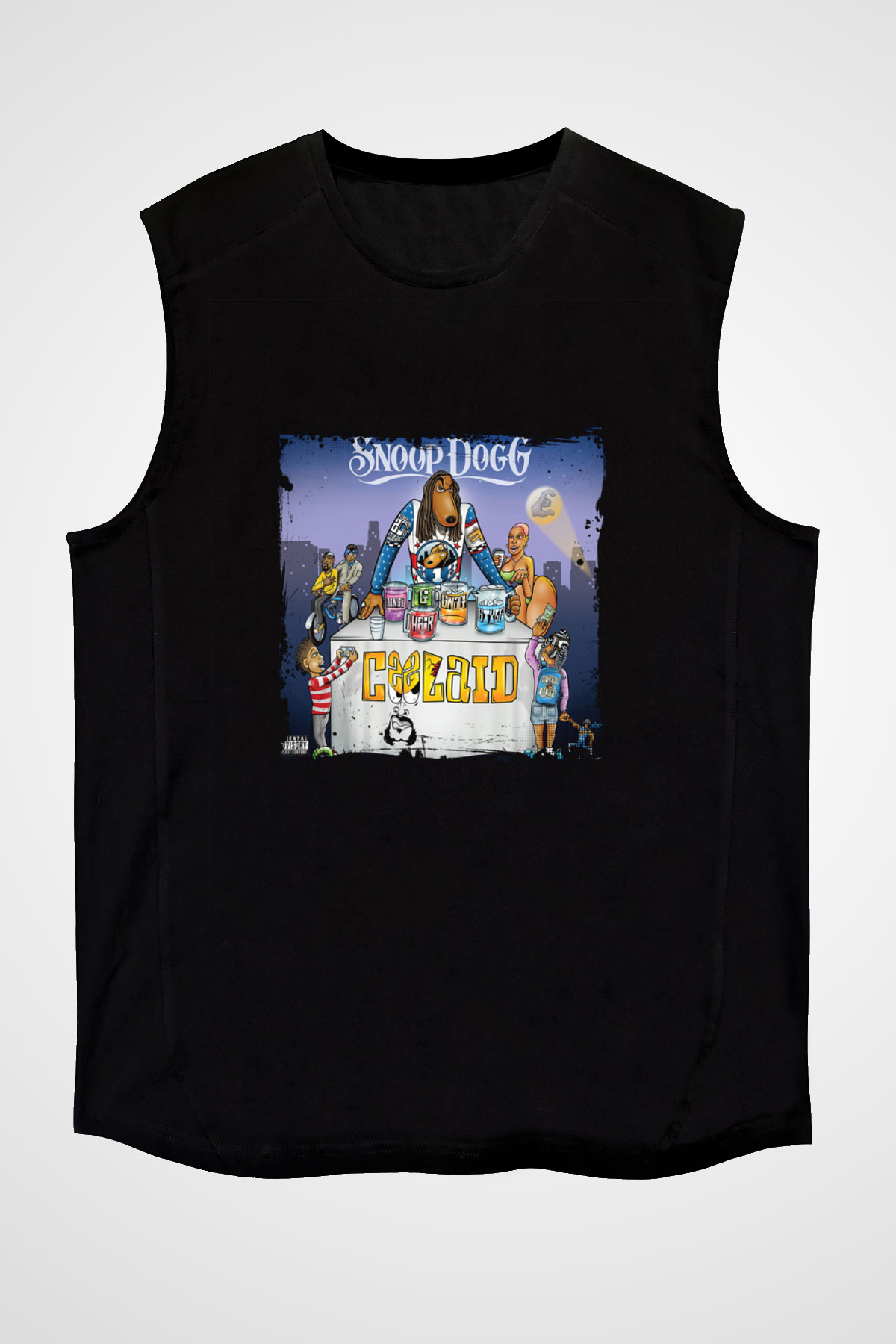 Snoop Dogg Baskılı Unisex Siyah Kolsuz Tişört
