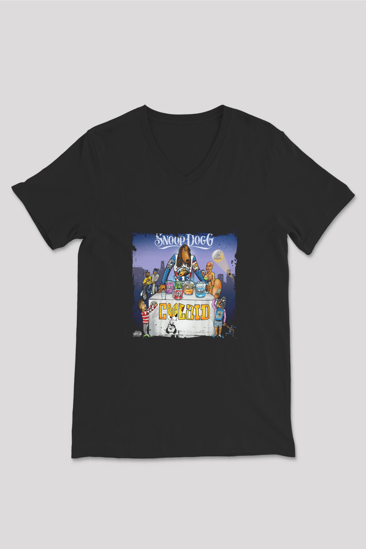Snoop Dogg Baskılı Unisex Siyah V Yaka Tişört
