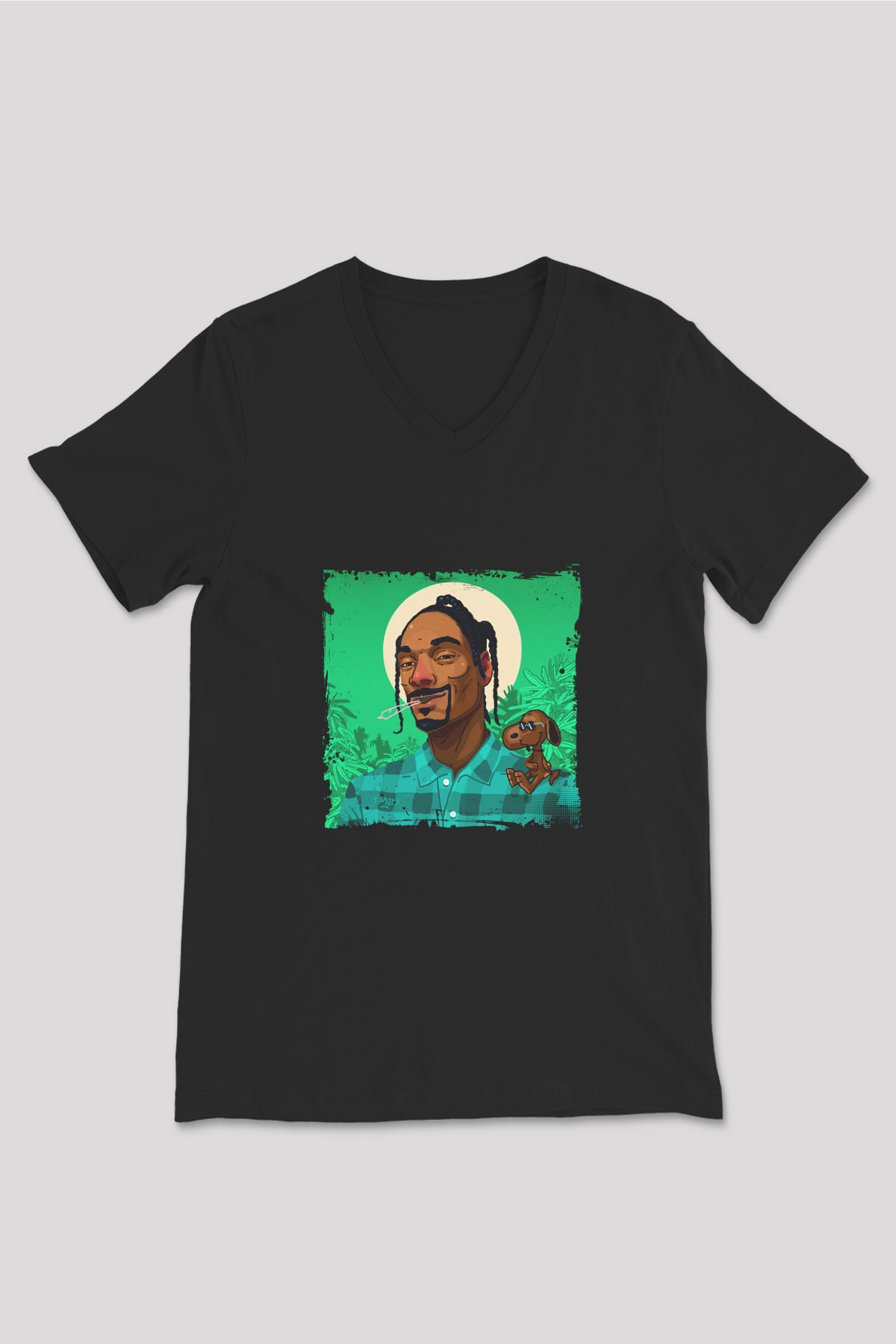 Snoop Dogg Baskılı Unisex Siyah V Yaka Tişört