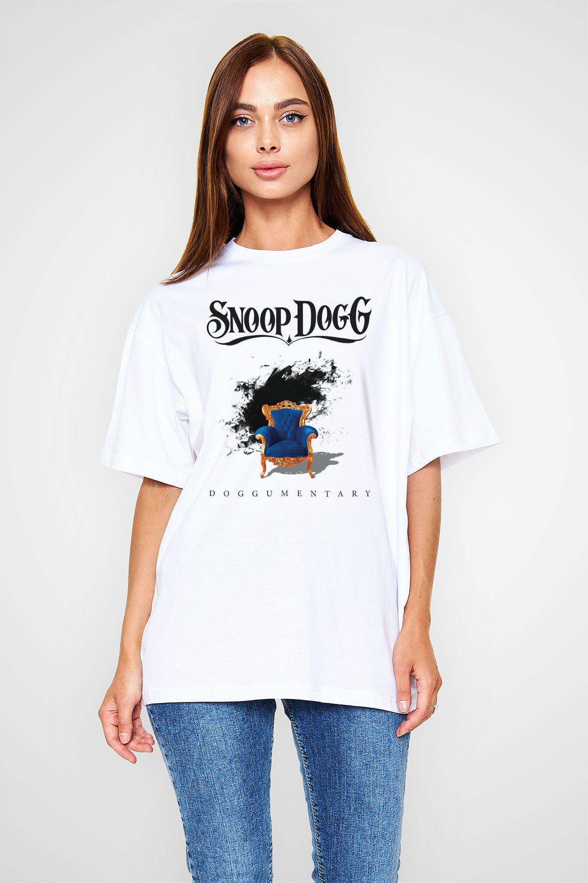Snoop Dogg Beyaz Unisex Oversize Tişört T-Shirt - Oversize Tişört Fabrikası