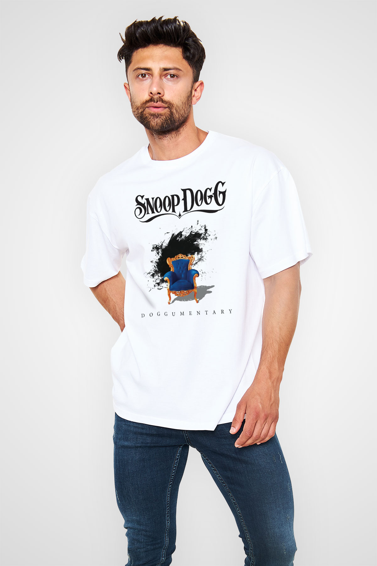 Snoop Dogg Beyaz Unisex Oversize Tişört T-Shirt - Oversize Tişört Fabrikası