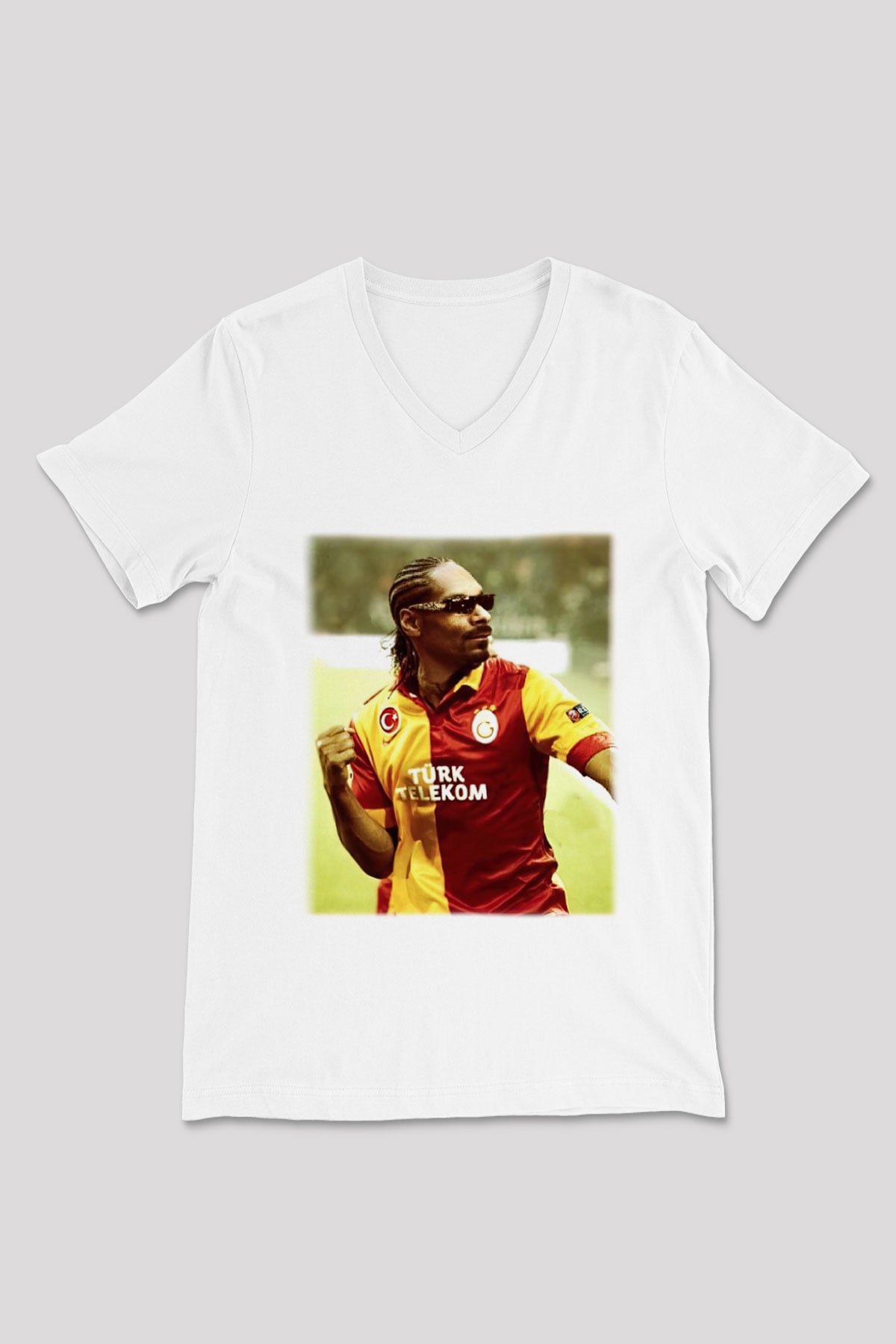 Snoop Dogg Beyaz Unisex V Yaka Tişört T-Shirt