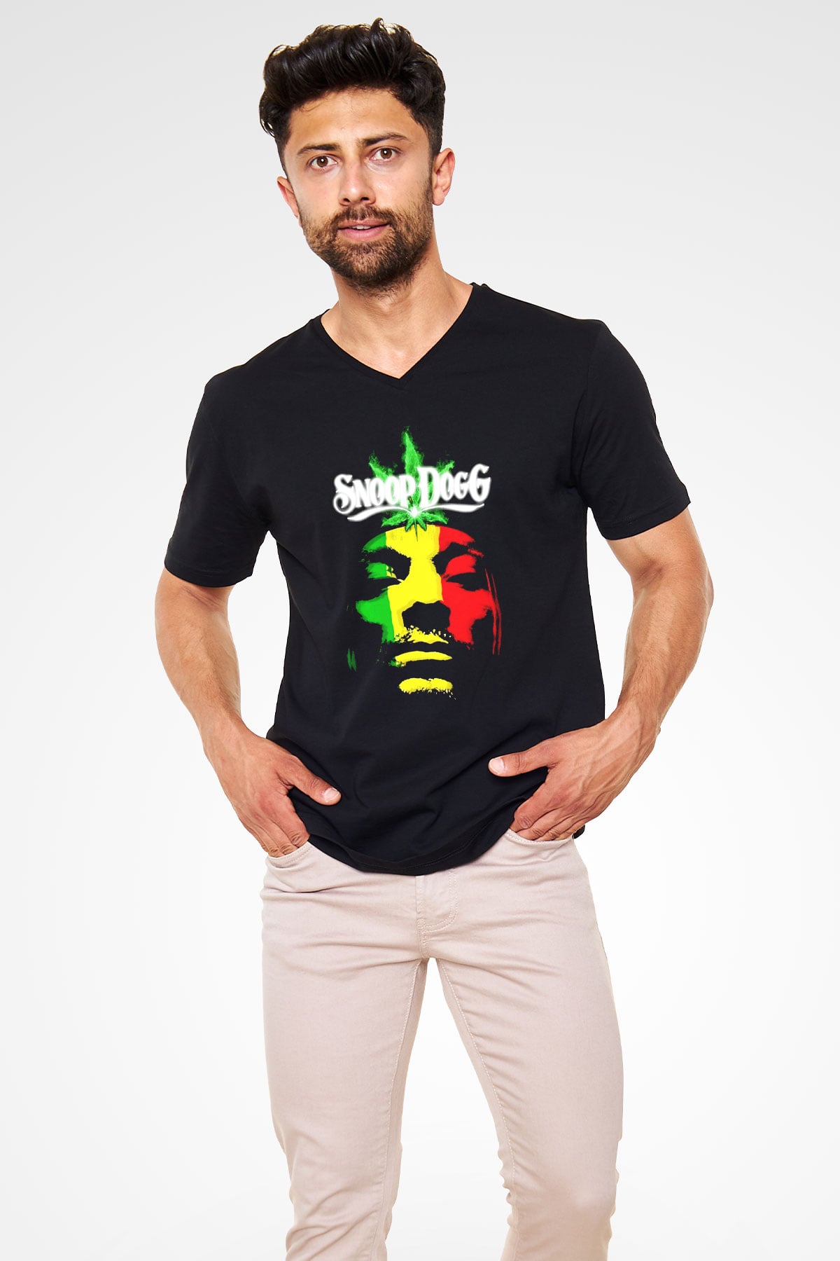 Snoop Dogg Siyah Unisex V Yaka Tişört T-Shirt