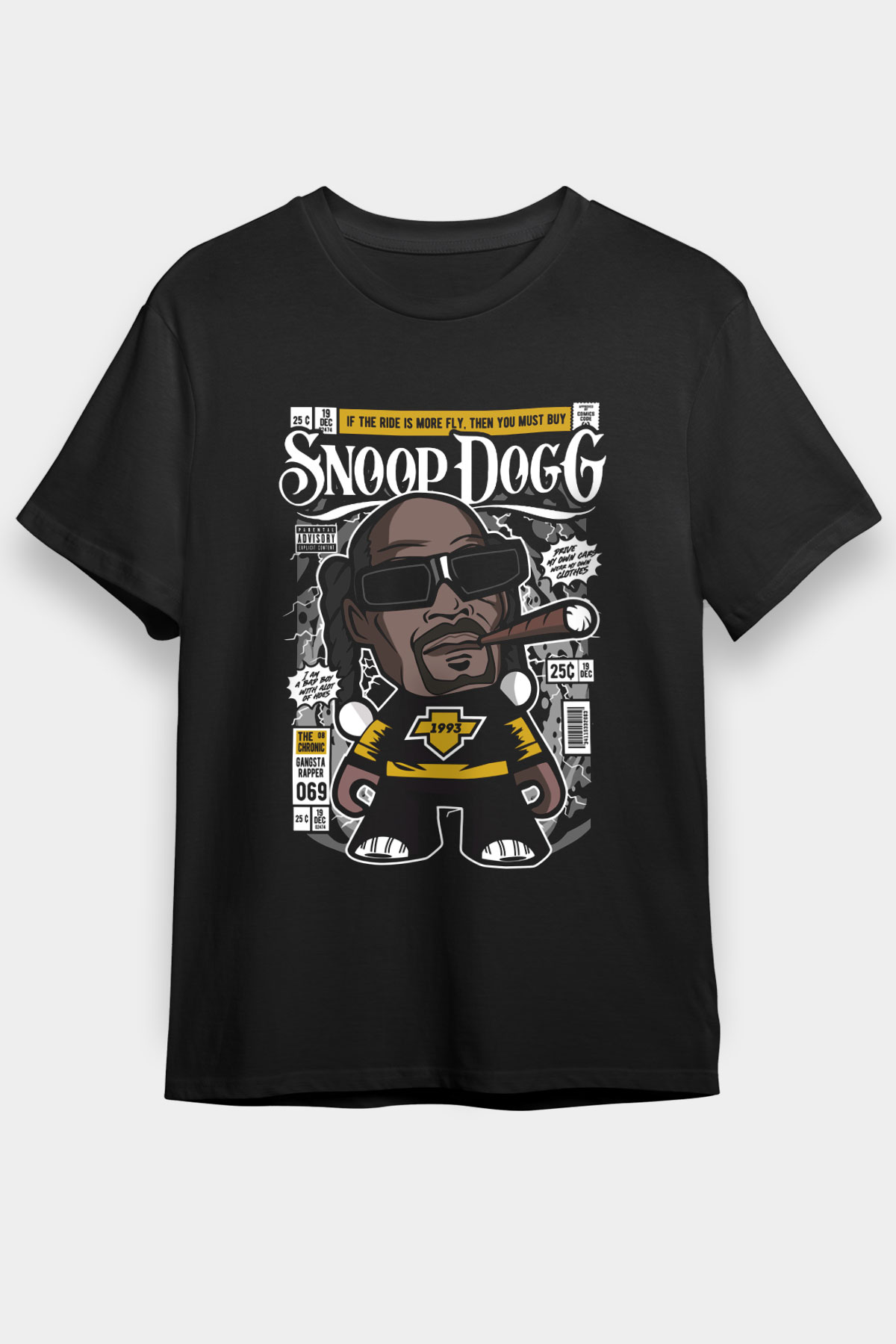 Snop Dog Baskılı Unisex Siyah Tişört